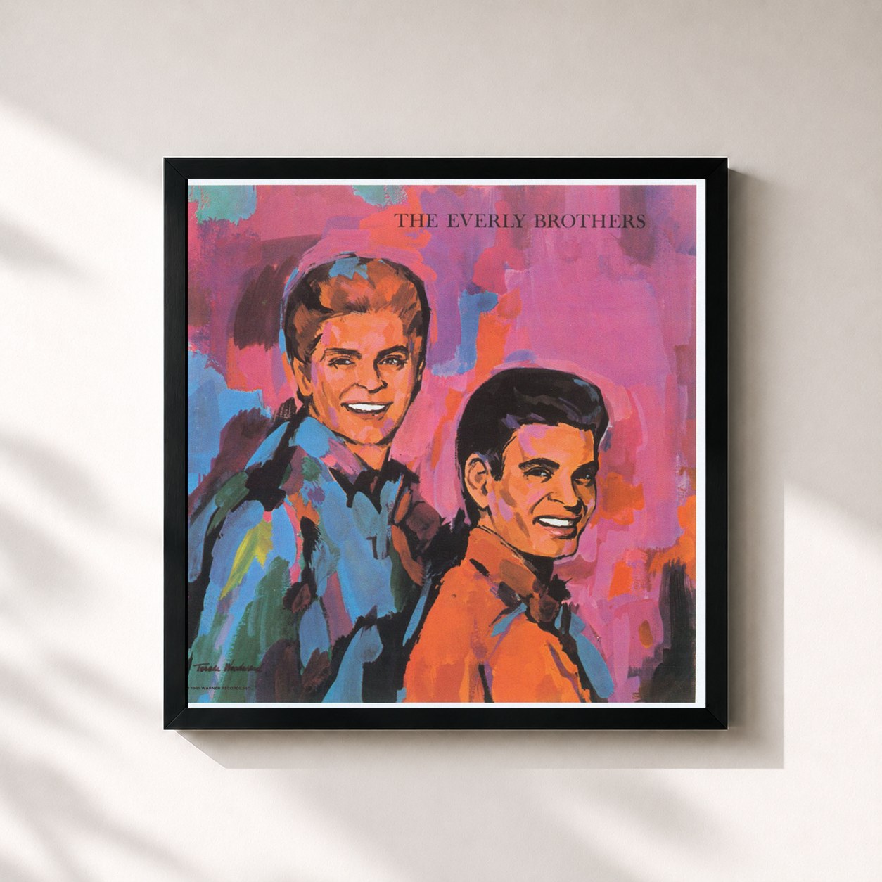 #noir Tableau carré de l'album Both Sides of an Evening de The Everly Brothers, cadre noir 32x32 cm