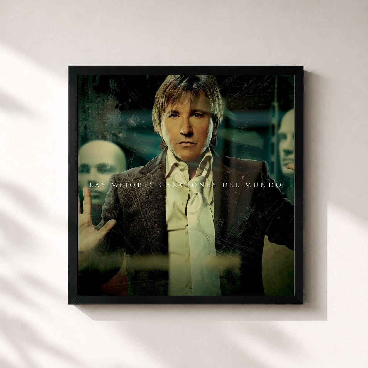 #noir Tableau carré de l'album Las Mejores Canciones Del Mundo de Ricardo Montaner, cadre noir 32x32 cm