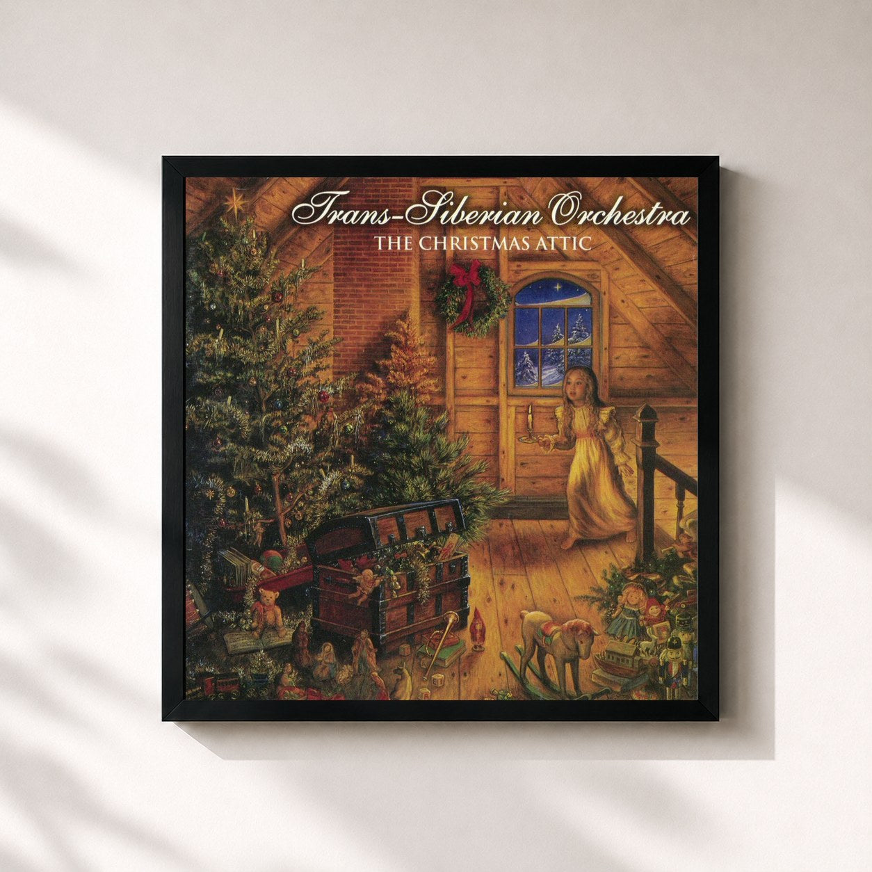 #noir Tableau carré de l'album The Christmas Attic de Trans-Siberian Orchestra, cadre noir 32x32 cm