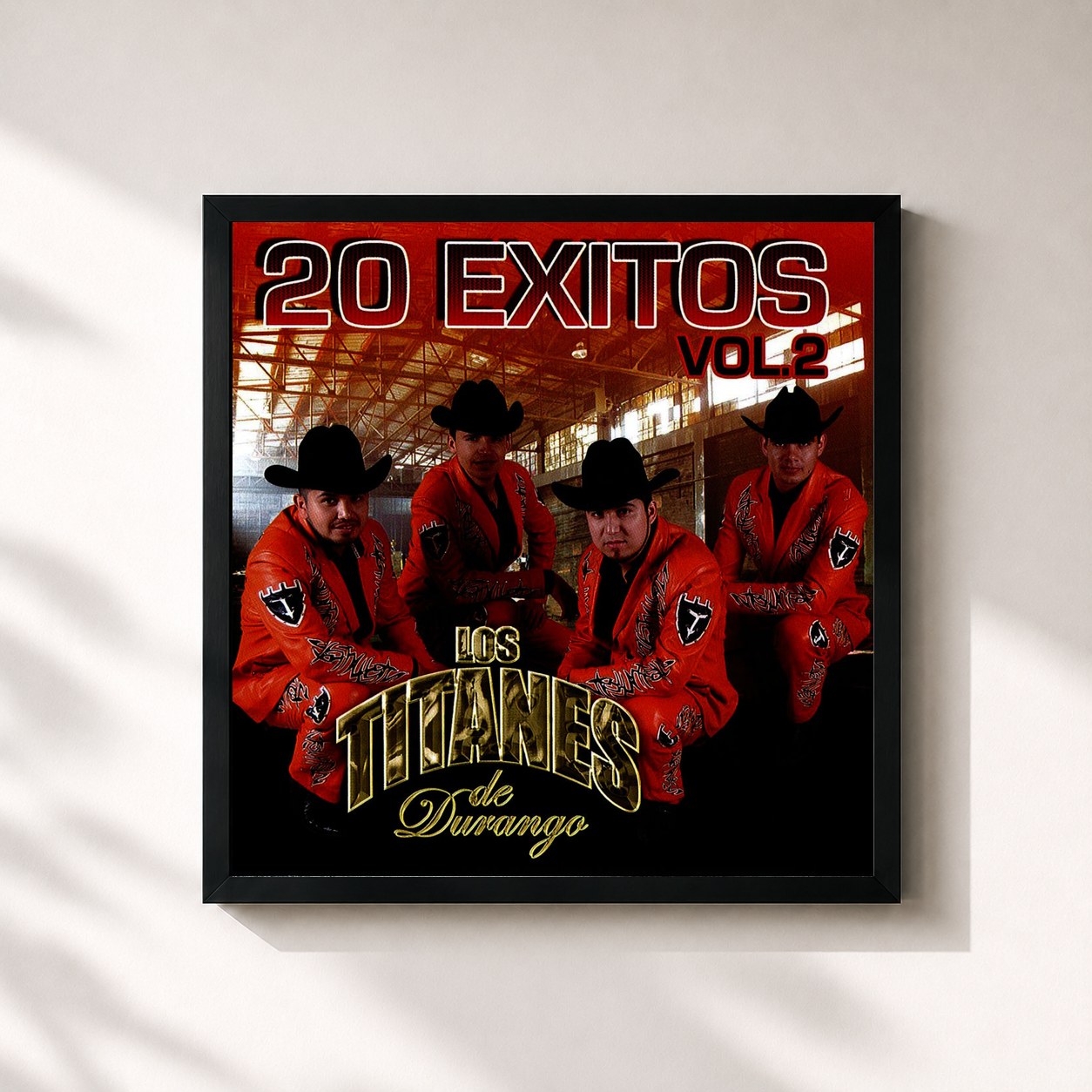 #noir Tableau carré de l'album 20 Exitos de Los Titanes De Durango, cadre noir 32x32 cm