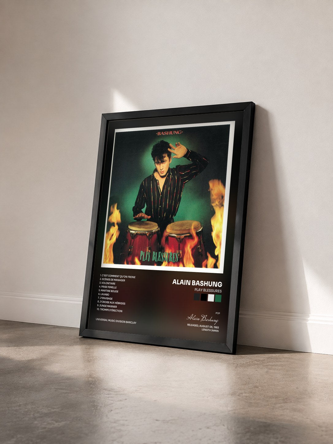 #noir Play Blessures by Alain Bashung as a framed art print seen at an angle, black frame