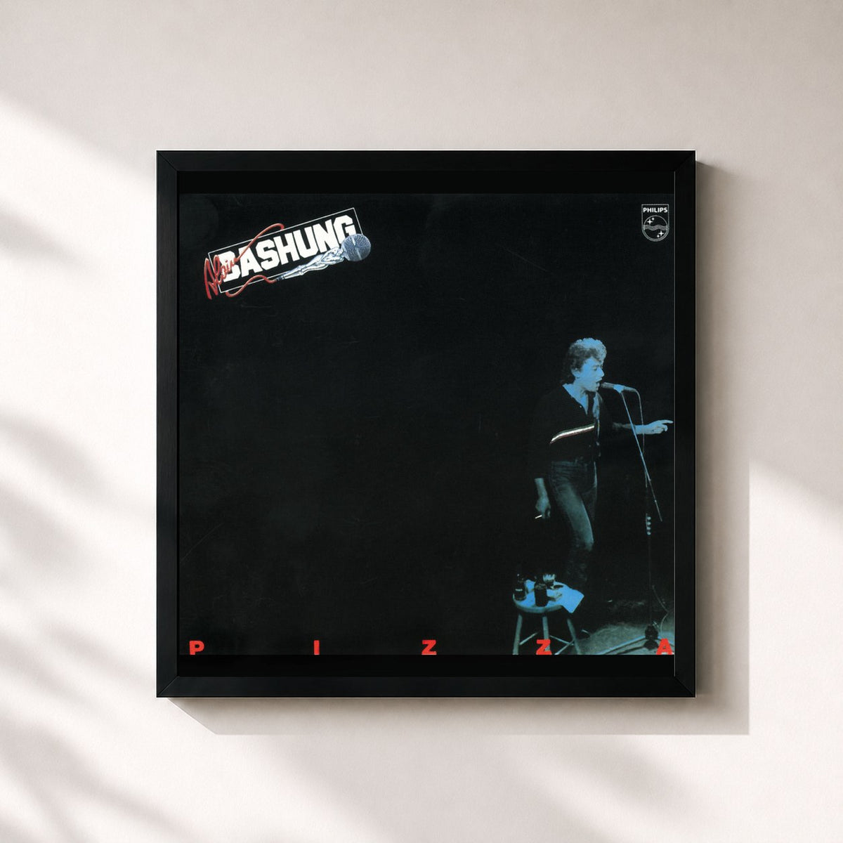 #noir Pizza di Alain Bashung in stampa quadrata incorniciata, cornice nera 32x32 cm