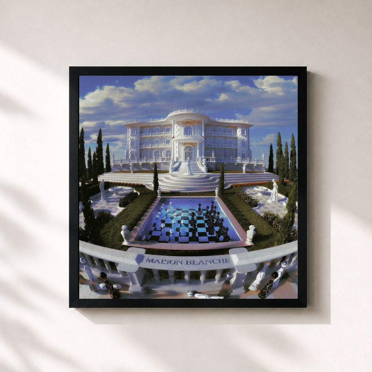 #noir Tableau carré de l'album Maison Blanche de Guy2bezbar, cadre noir 32x32 cm