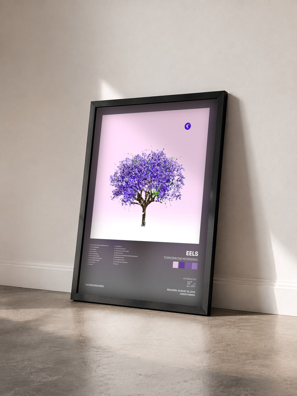 #noir Tomorrow Morning by Eels as a framed art print seen at an angle, black frame