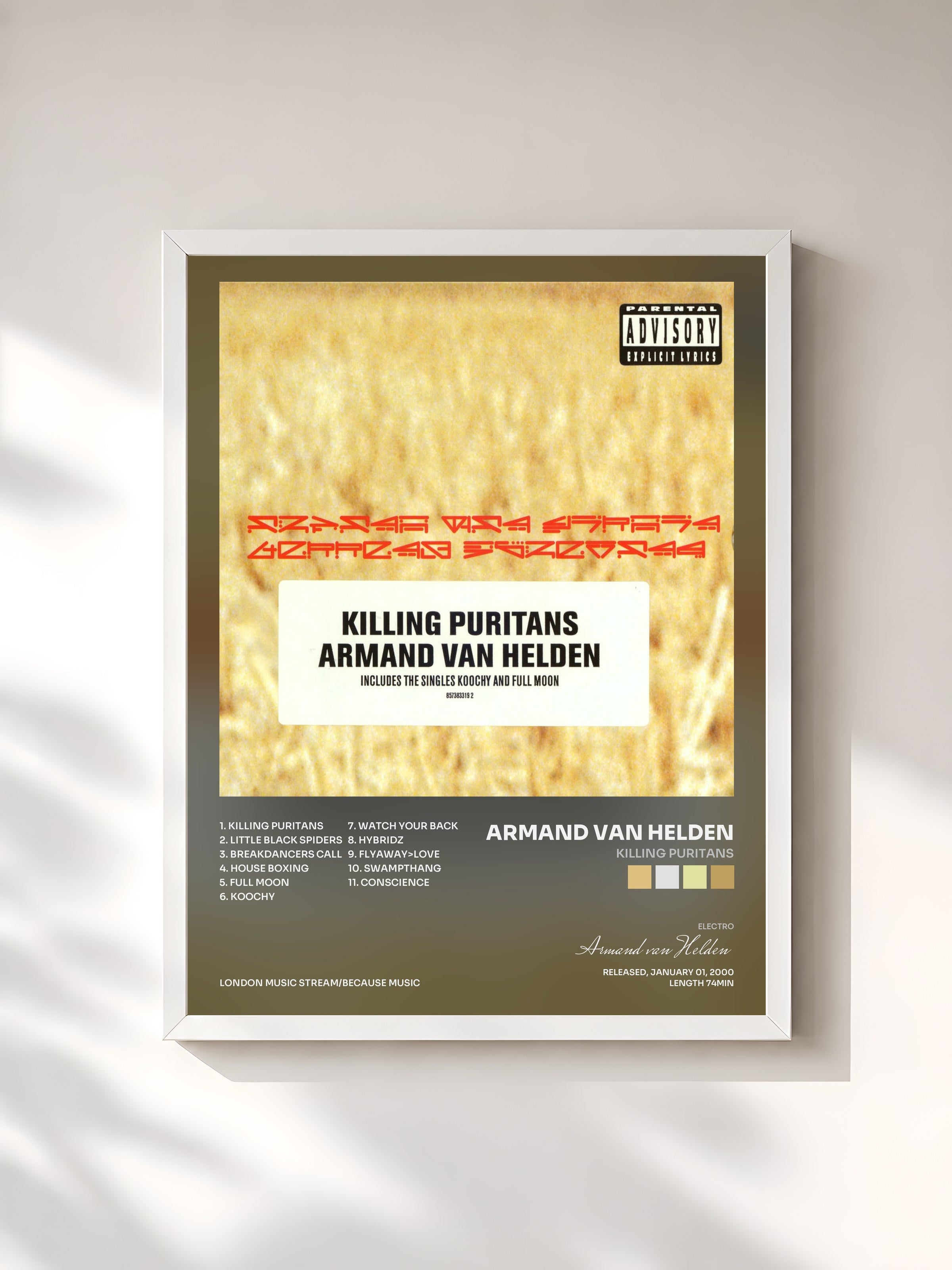 #blanc Tableau de l'album Killing Puritans de Armand van Helden, cadre blanc, imprimé et encadré en France