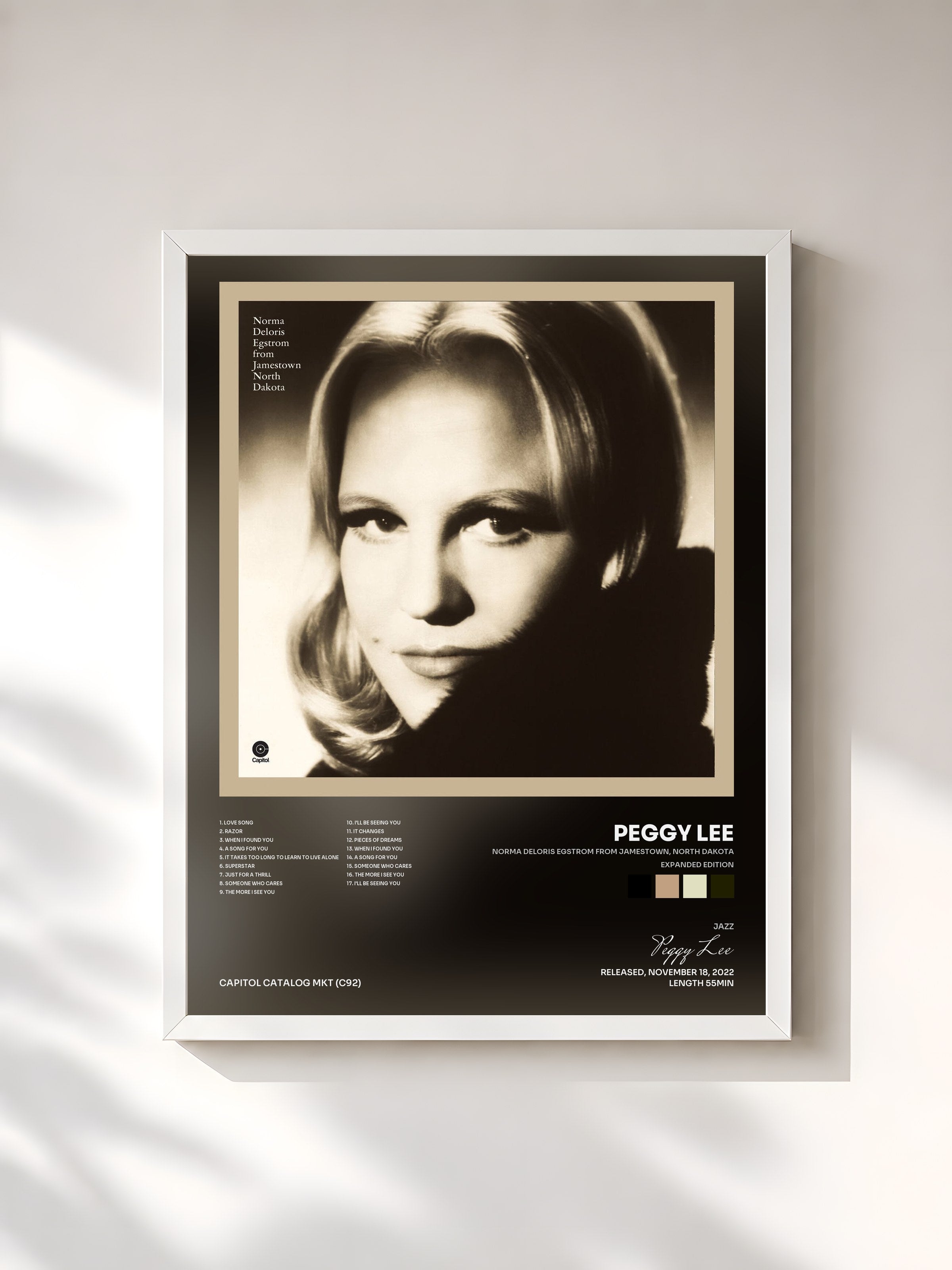 #blanc Tableau de l'album Norma Deloris Egstrom From Jamestown, North Dakota (Expanded Edition) de Peggy Lee, cadre blanc, imprimé et encadré en France