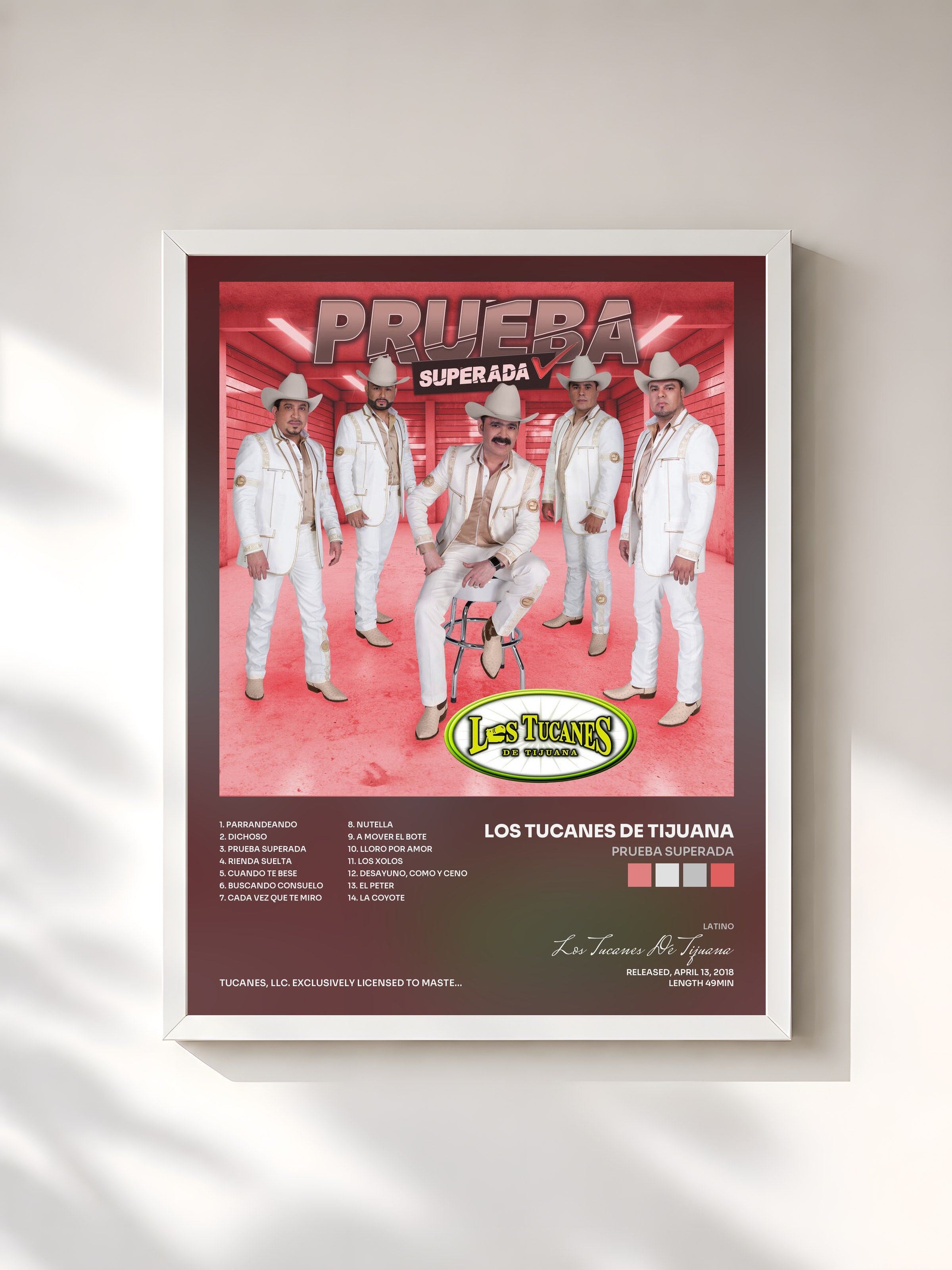 #blanc Tableau de l'album Prueba Superada de Los Tucanes De Tijuana, cadre blanc, imprimé et encadré en France