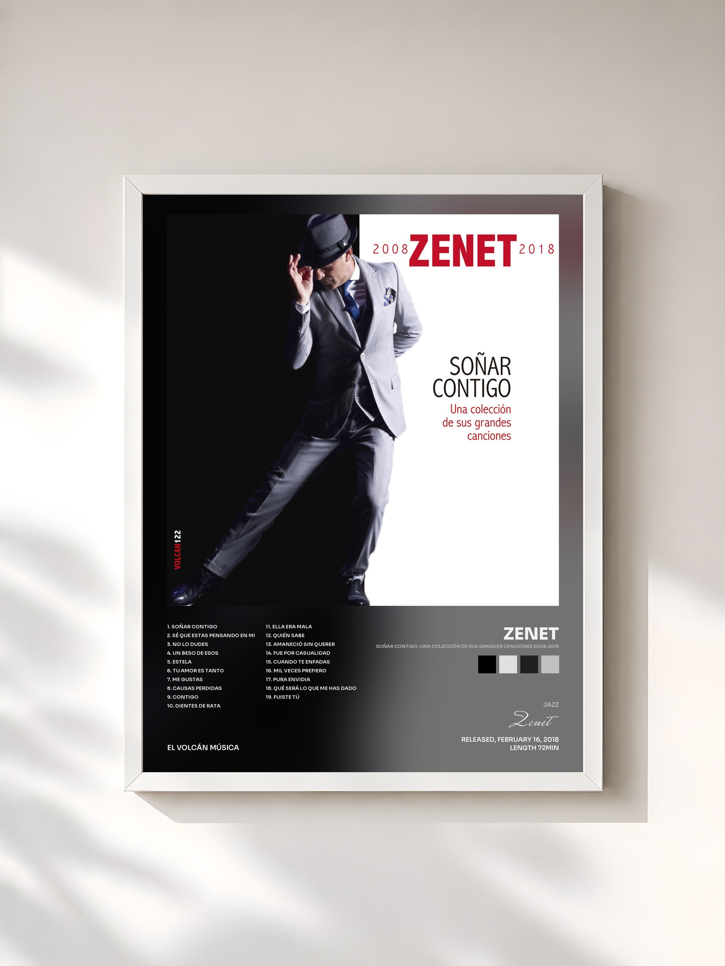 #blanc Tableau de l'album Soñar Contigo. Una Colección de Sus Grandes Canciones 2008-2018 de Zenet, cadre blanc, imprimé et encadré en France