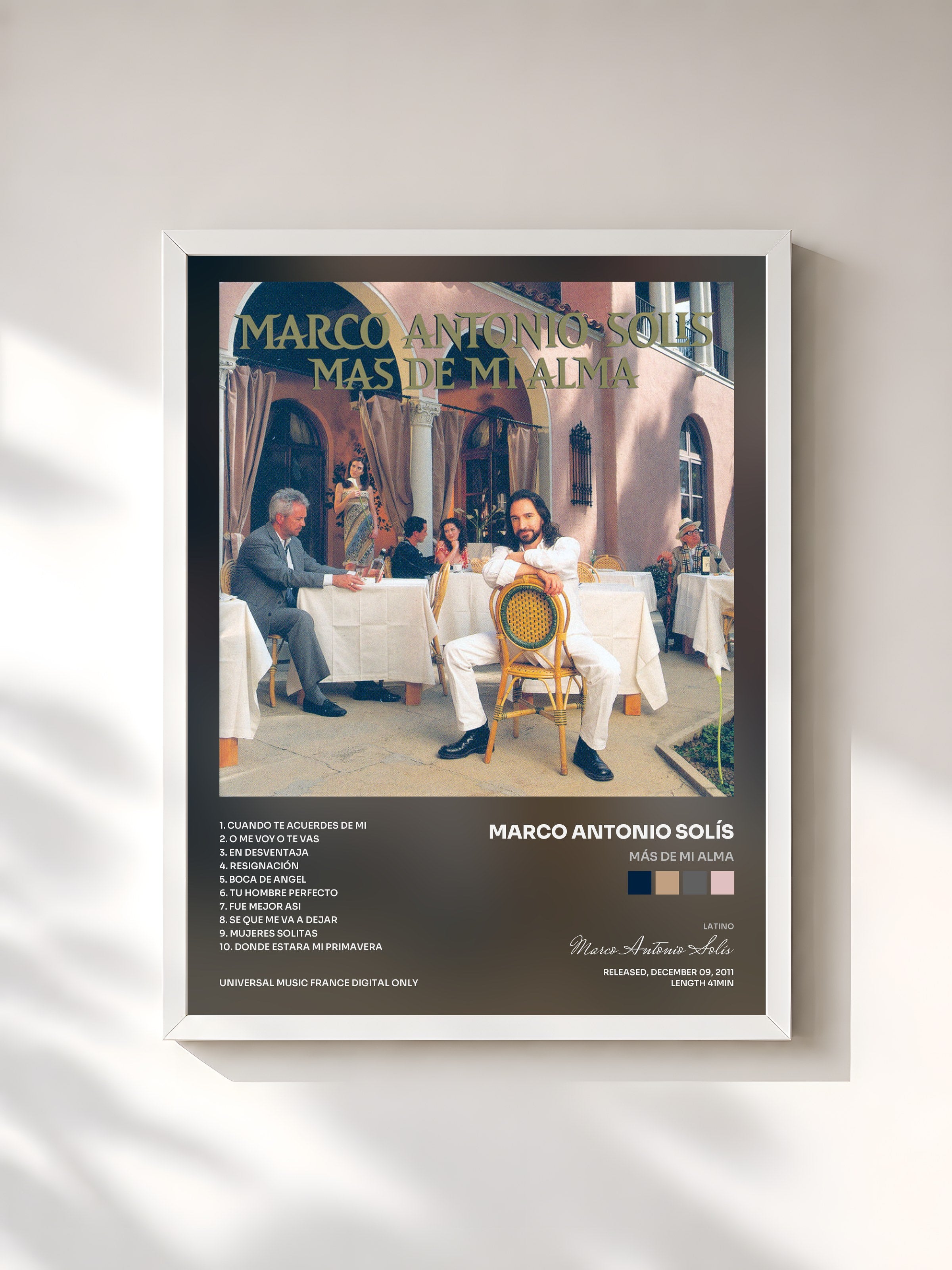 #blanc Tableau de l'album Más De Mi Alma de Marco Antonio Solís, cadre blanc, imprimé et encadré en France