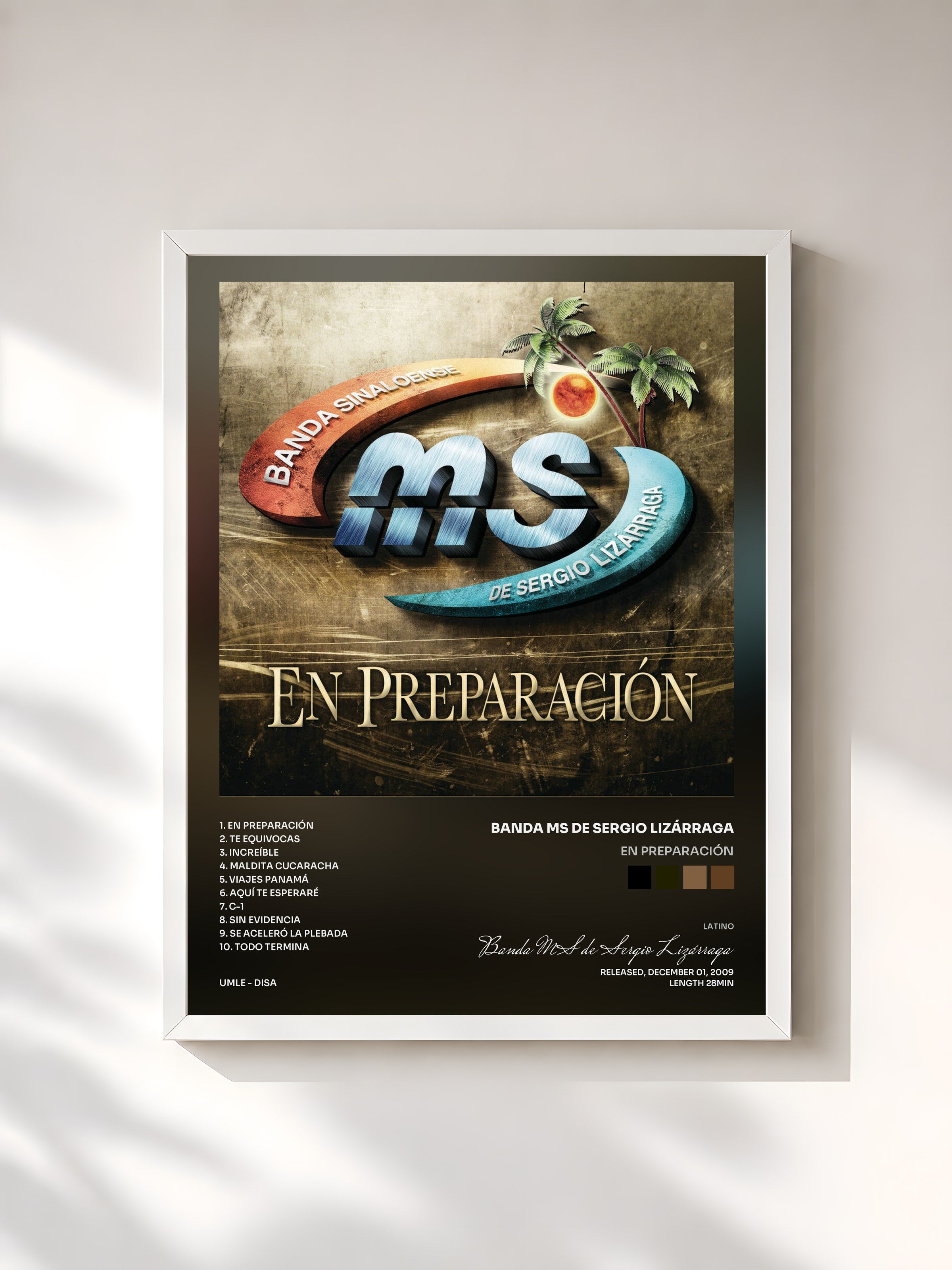 #blanc Tableau de l'album En Preparación de Banda MS de Sergio Lizárraga, cadre blanc, imprimé et encadré en France