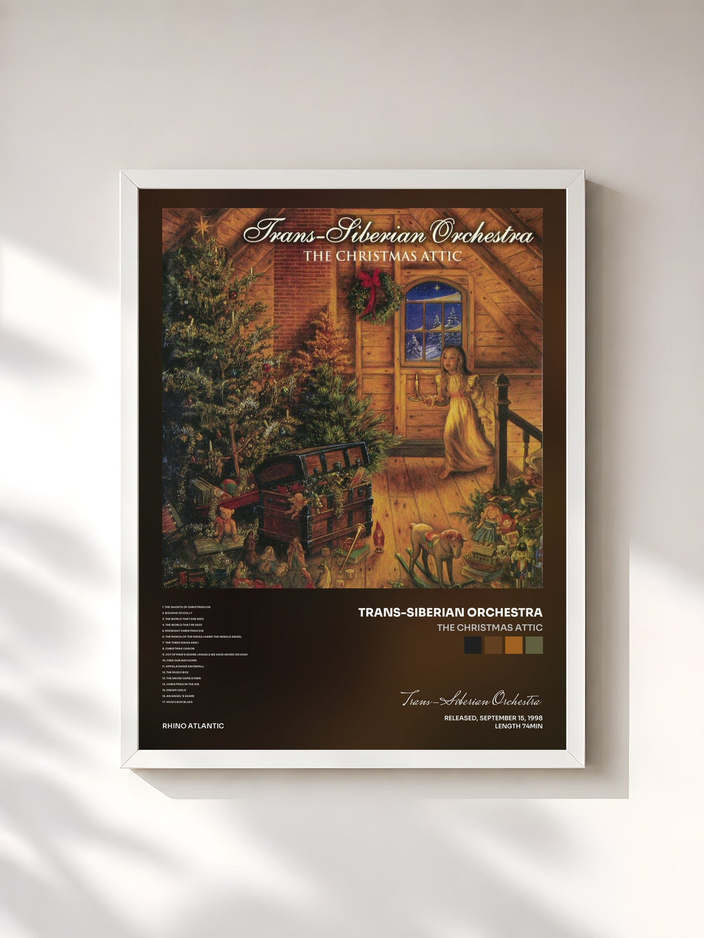 #blanc Tableau de l'album The Christmas Attic de Trans-Siberian Orchestra, cadre blanc, imprimé et encadré en France