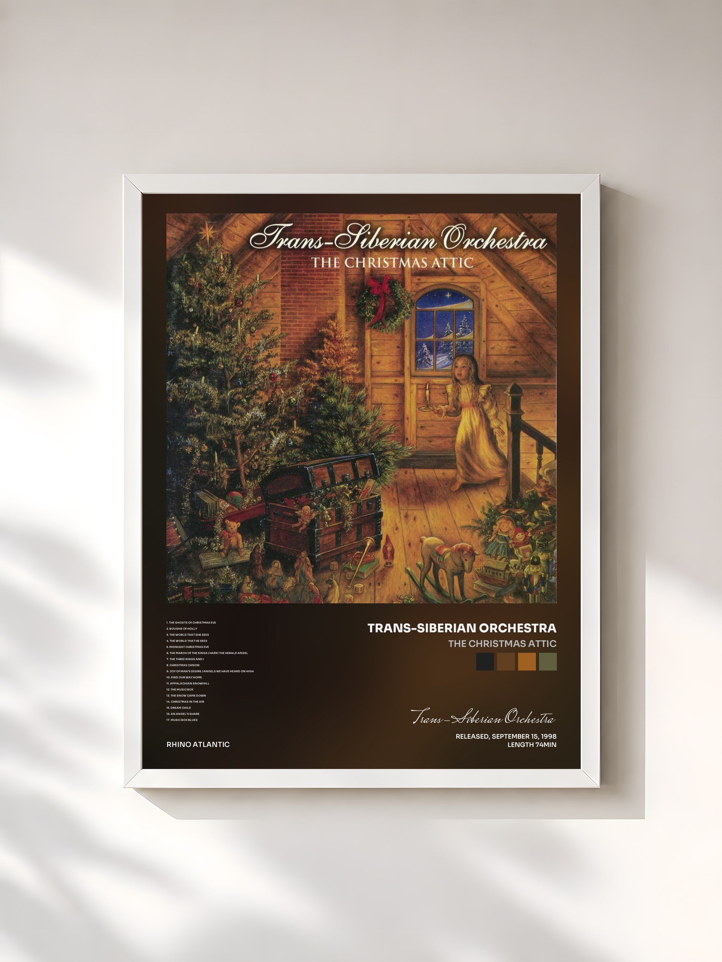 #blanc Tableau de l'album The Christmas Attic de Trans-Siberian Orchestra, cadre blanc, imprimé et encadré en France