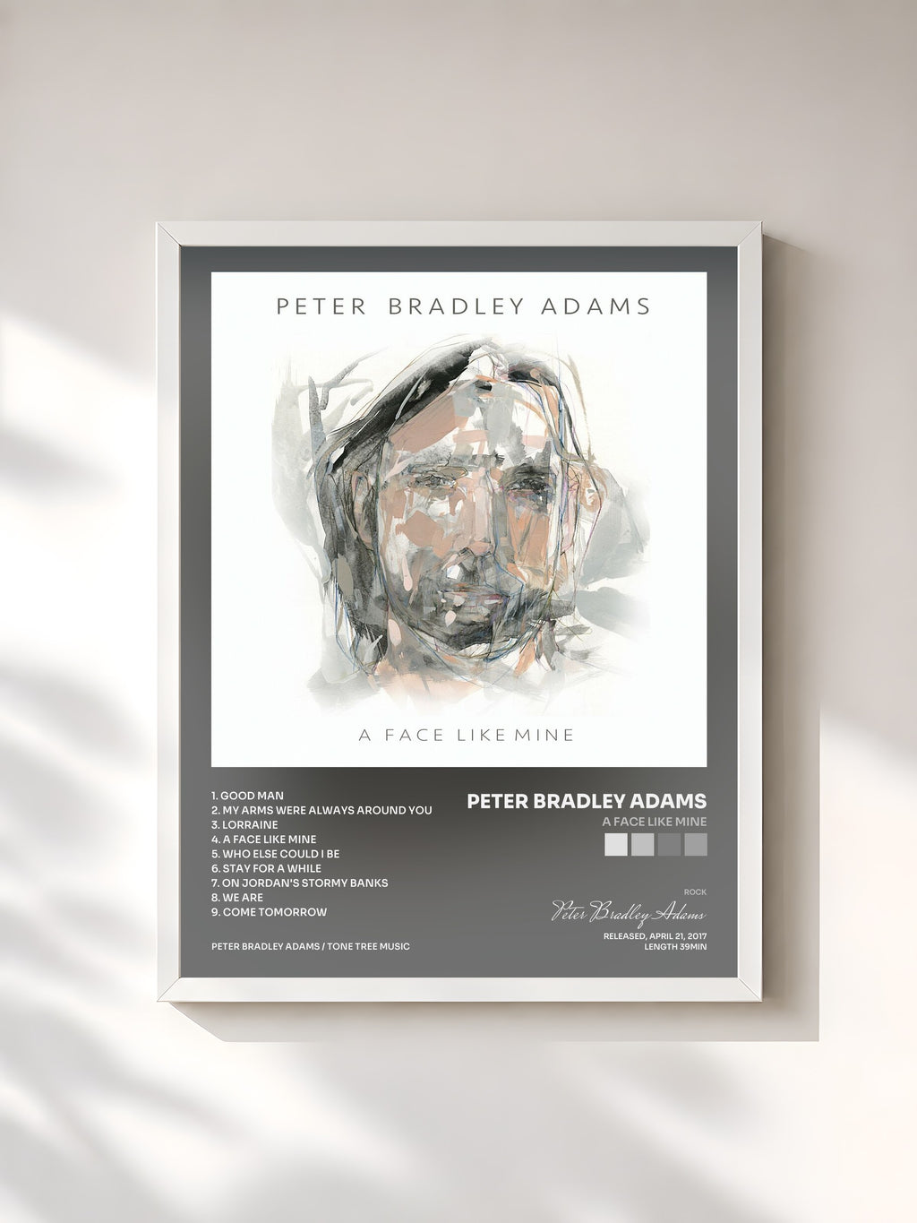 #blanc Tableau de l'album A Face Like Mine de Peter Bradley Adams, cadre blanc, imprimé et encadré en France