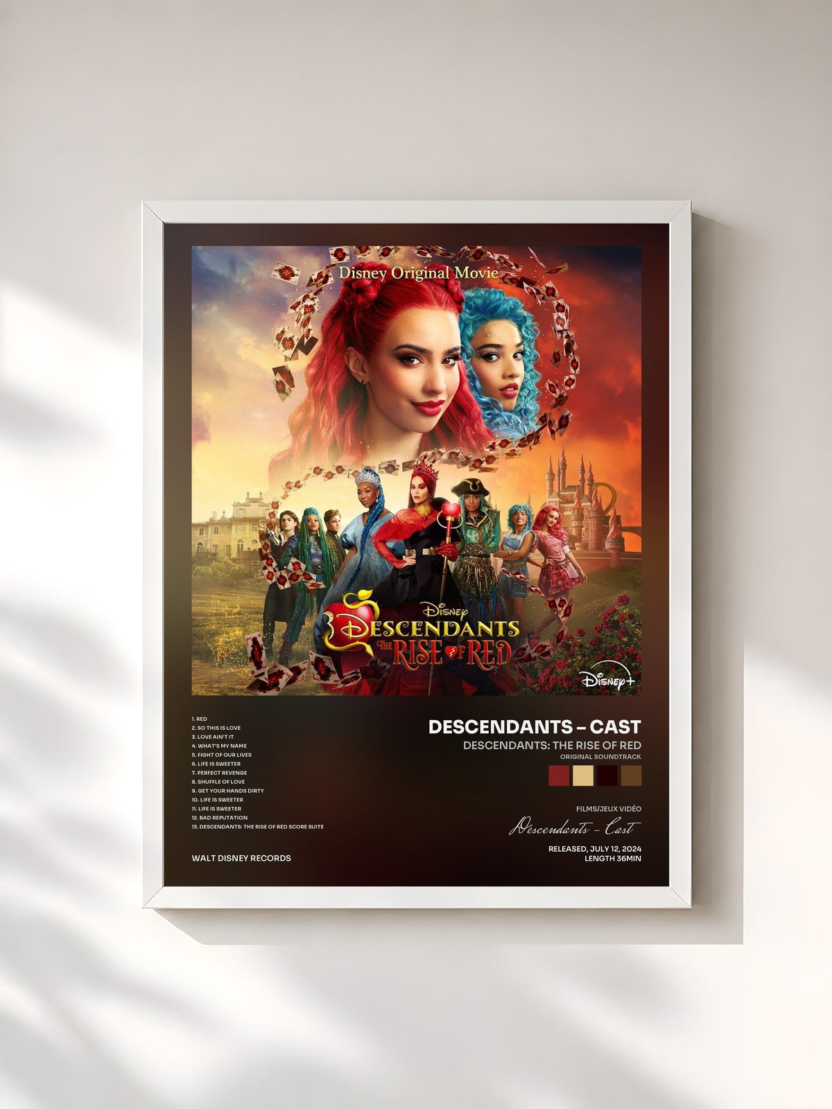 #blanc Tableau de l'album Descendants: The Rise of Red (Original Soundtrack) de Descendants – Cast, cadre blanc, imprimé et encadré en France