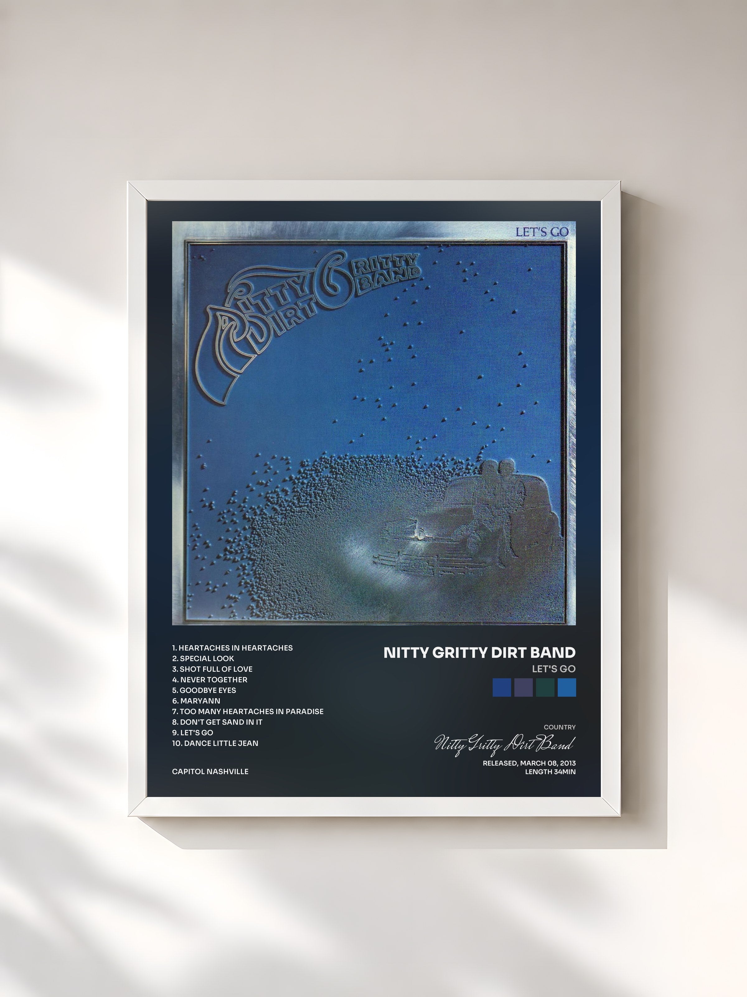 #blanc Tableau de l'album Let's Go de Nitty Gritty Dirt Band, cadre blanc, imprimé et encadré en France
