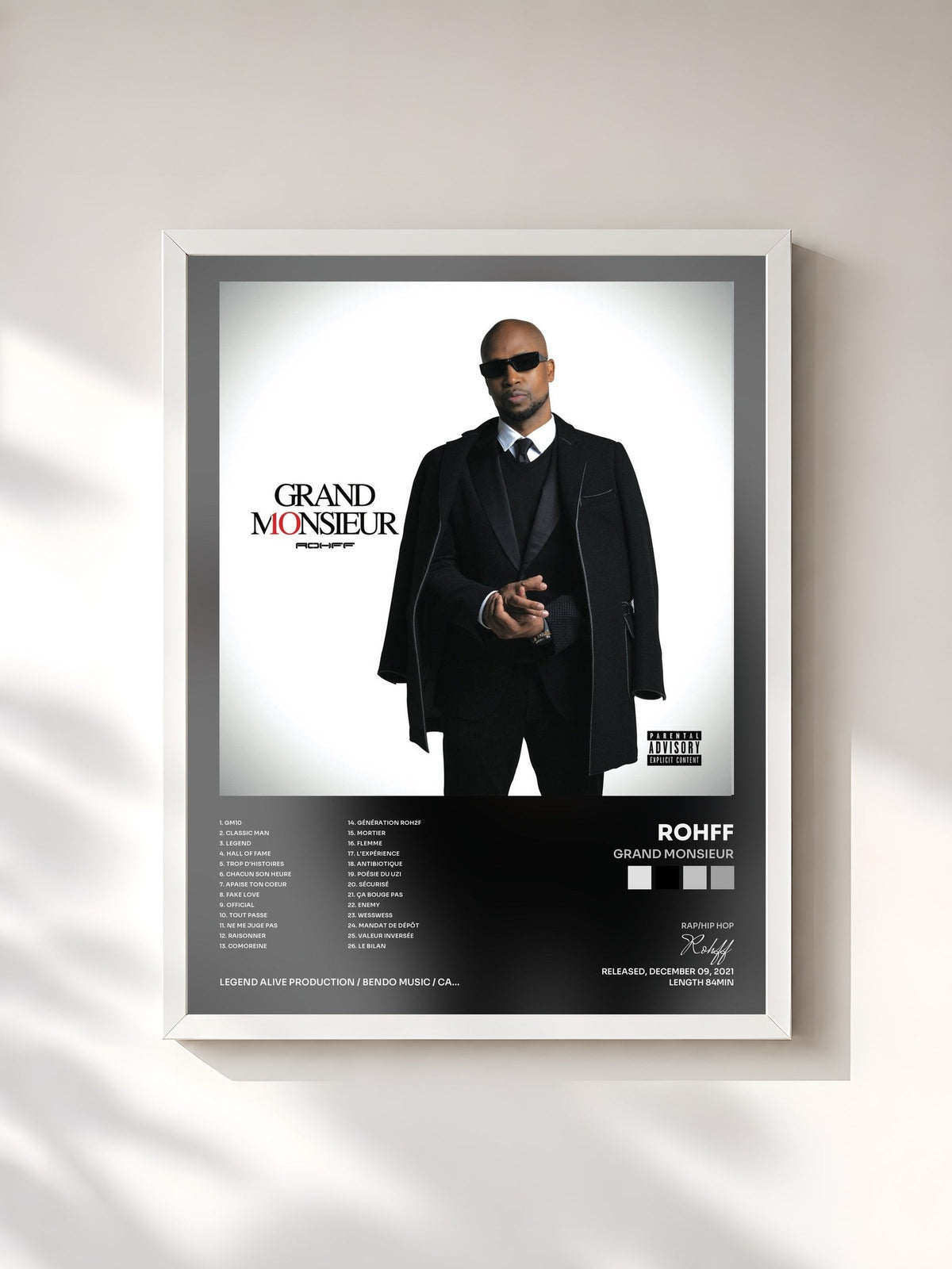 #blanc Grand Monsieur de Rohff en lámina enmarcada, marco blanco, impresa y enmarcada en Francia