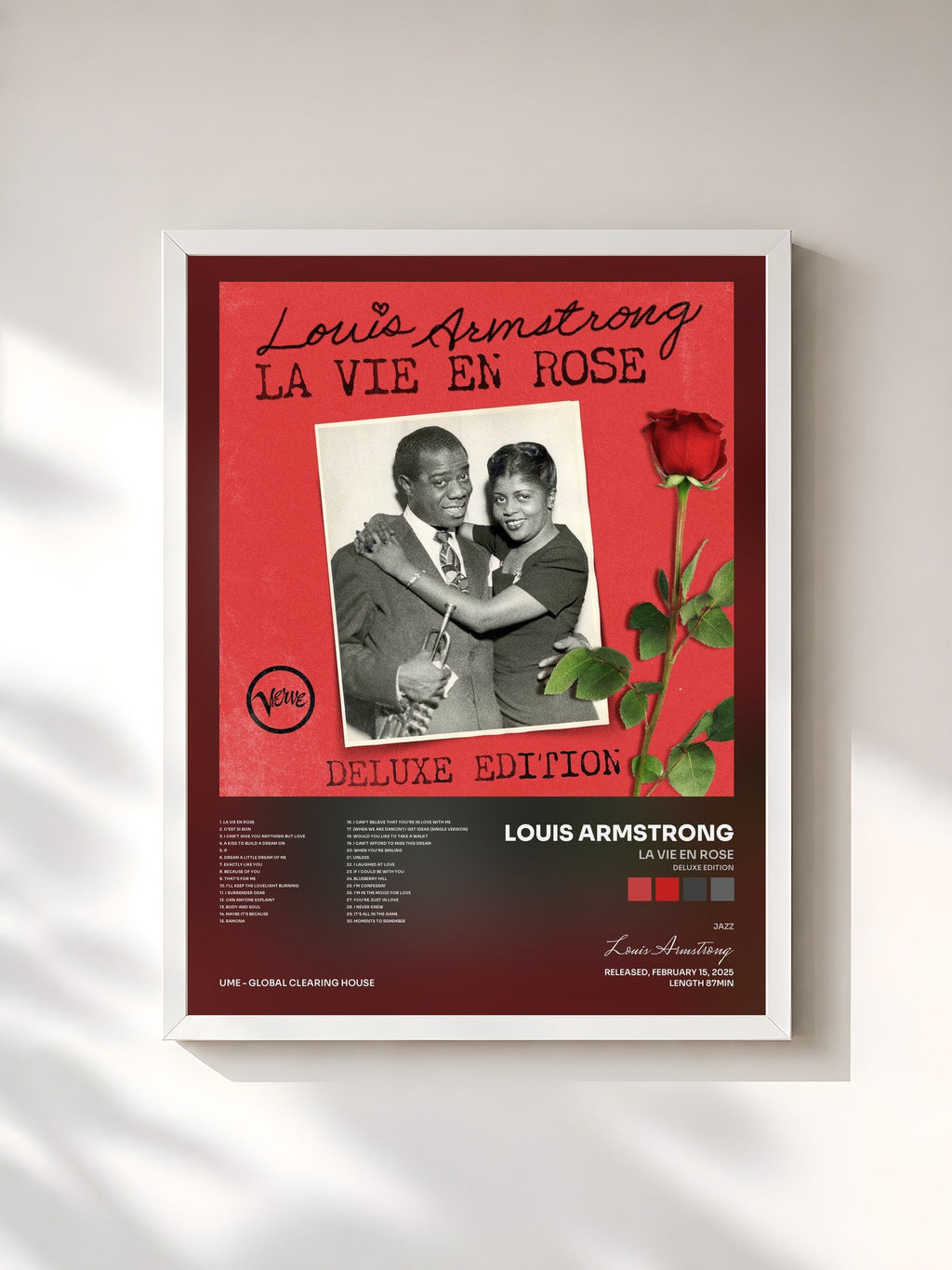 #blanc Tableau de l'album La Vie En Rose (Deluxe Edition) de Louis Armstrong, cadre blanc, imprimé et encadré en France