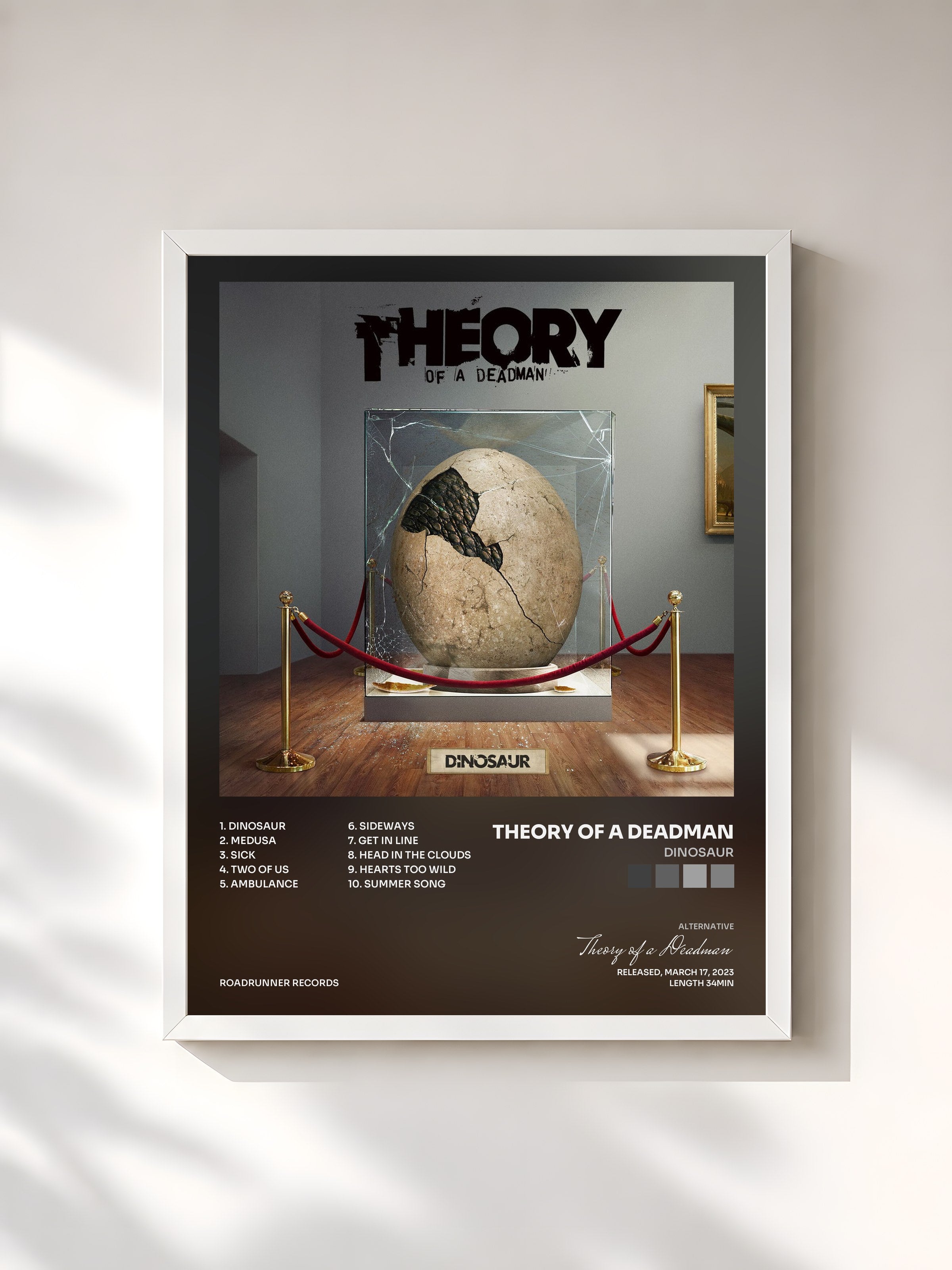 #blanc Tableau de l'album Dinosaur de Theory of a Deadman, cadre blanc, imprimé et encadré en France