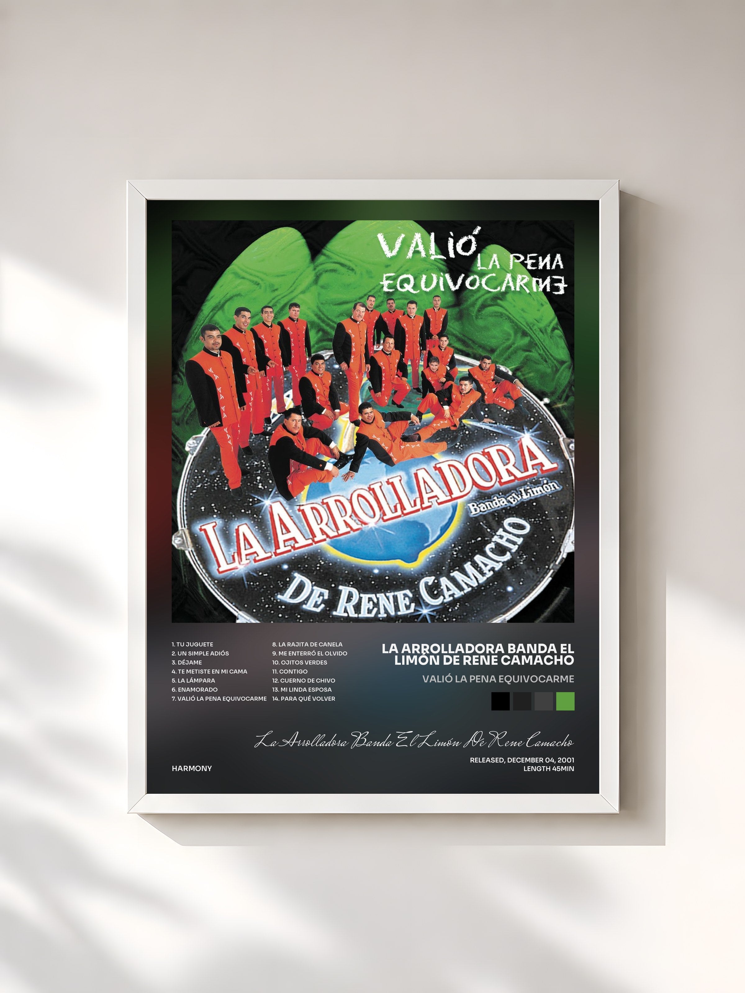 #blanc Tableau de l'album Valió La Pena Equivocarme de La Arrolladora Banda El Limón De Rene Camacho, cadre blanc, imprimé et encadré en France