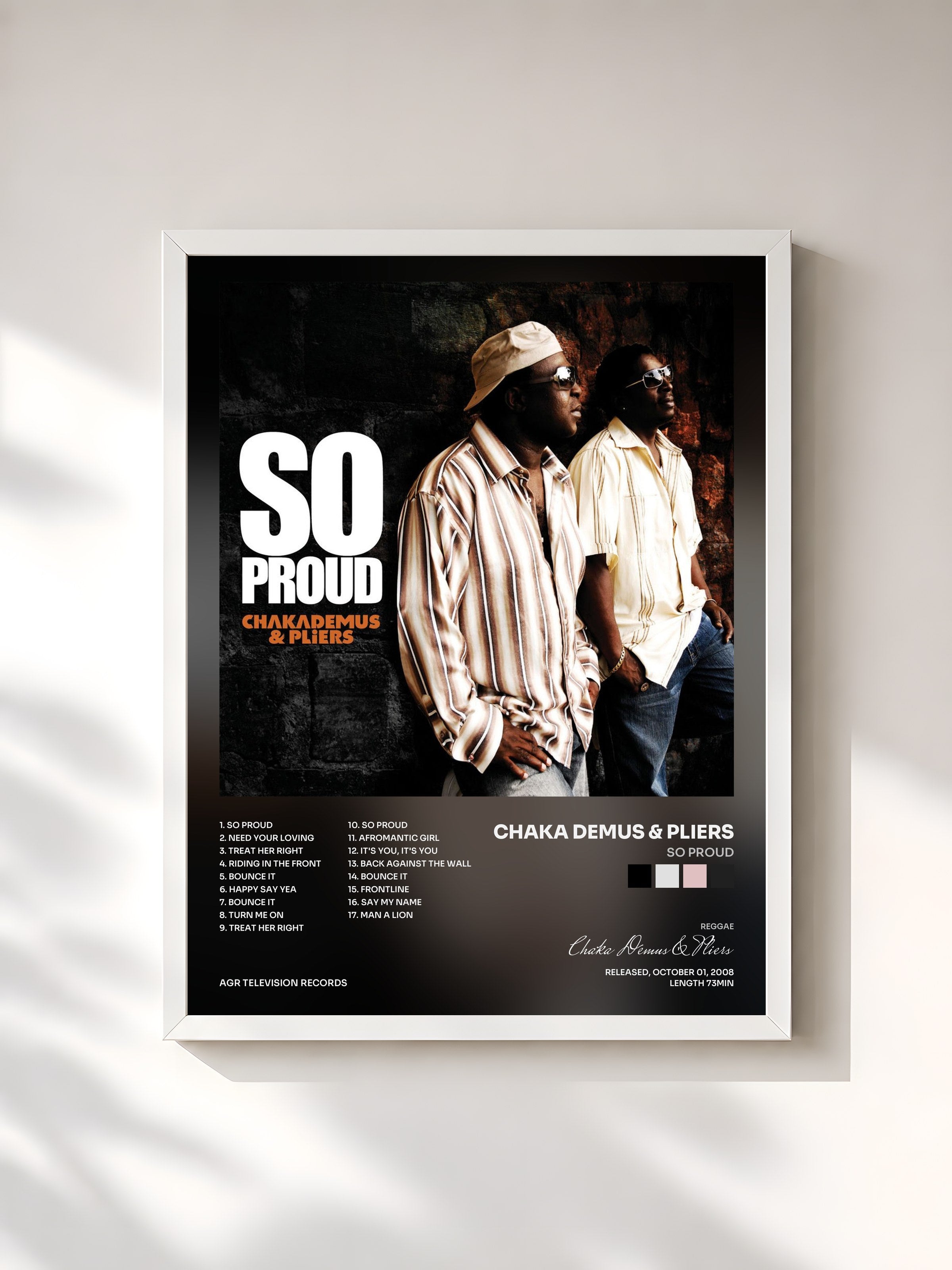 #blanc Tableau de l'album So Proud de Chaka Demus & Pliers, cadre blanc, imprimé et encadré en France