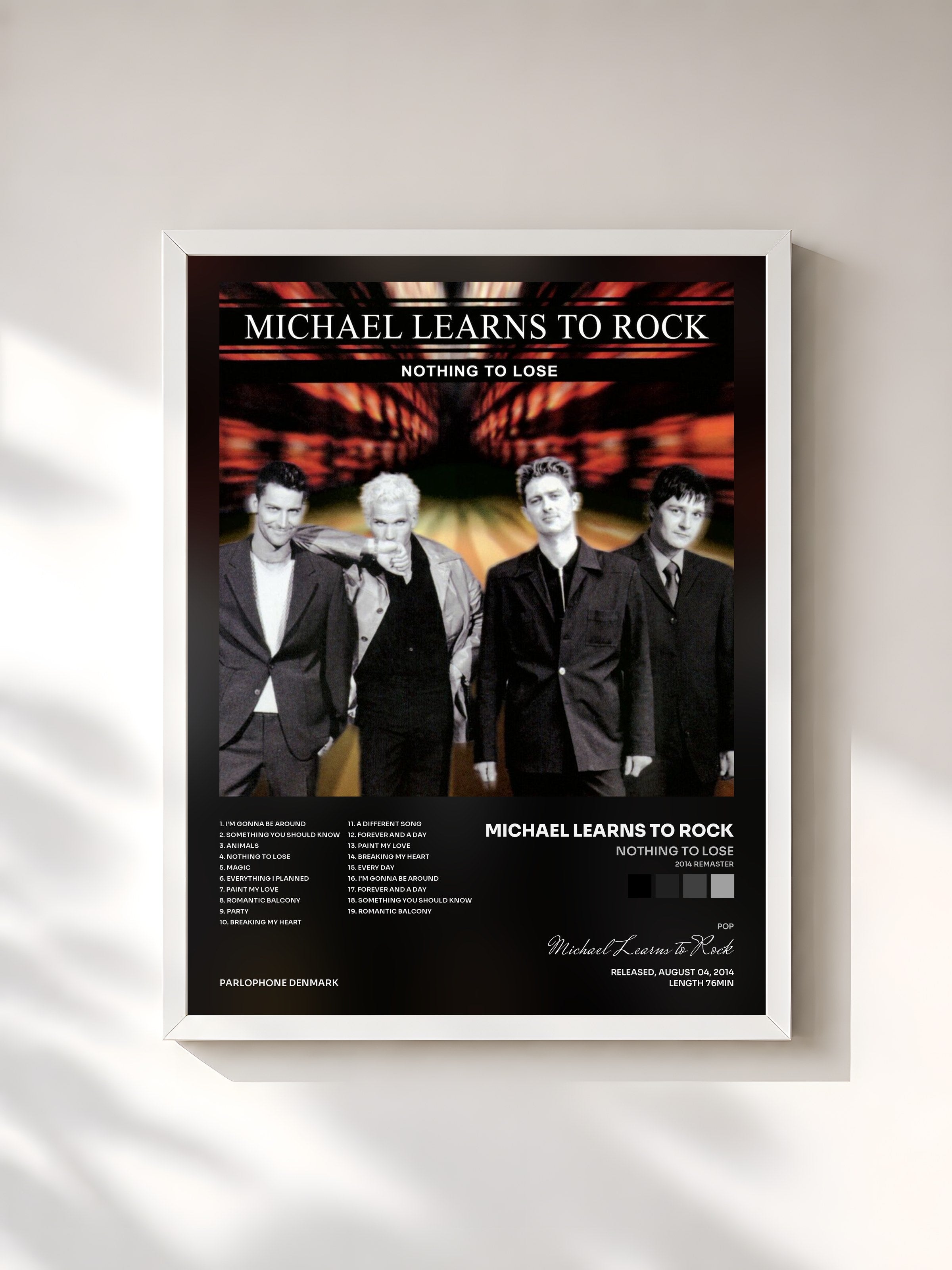 #blanc Tableau de l'album Nothing to Lose (2014 Remaster) de Michael Learns to Rock, cadre blanc, imprimé et encadré en France