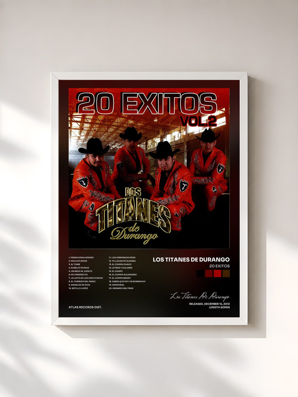 #blanc Tableau de l'album 20 Exitos de Los Titanes De Durango, cadre blanc, imprimé et encadré en France