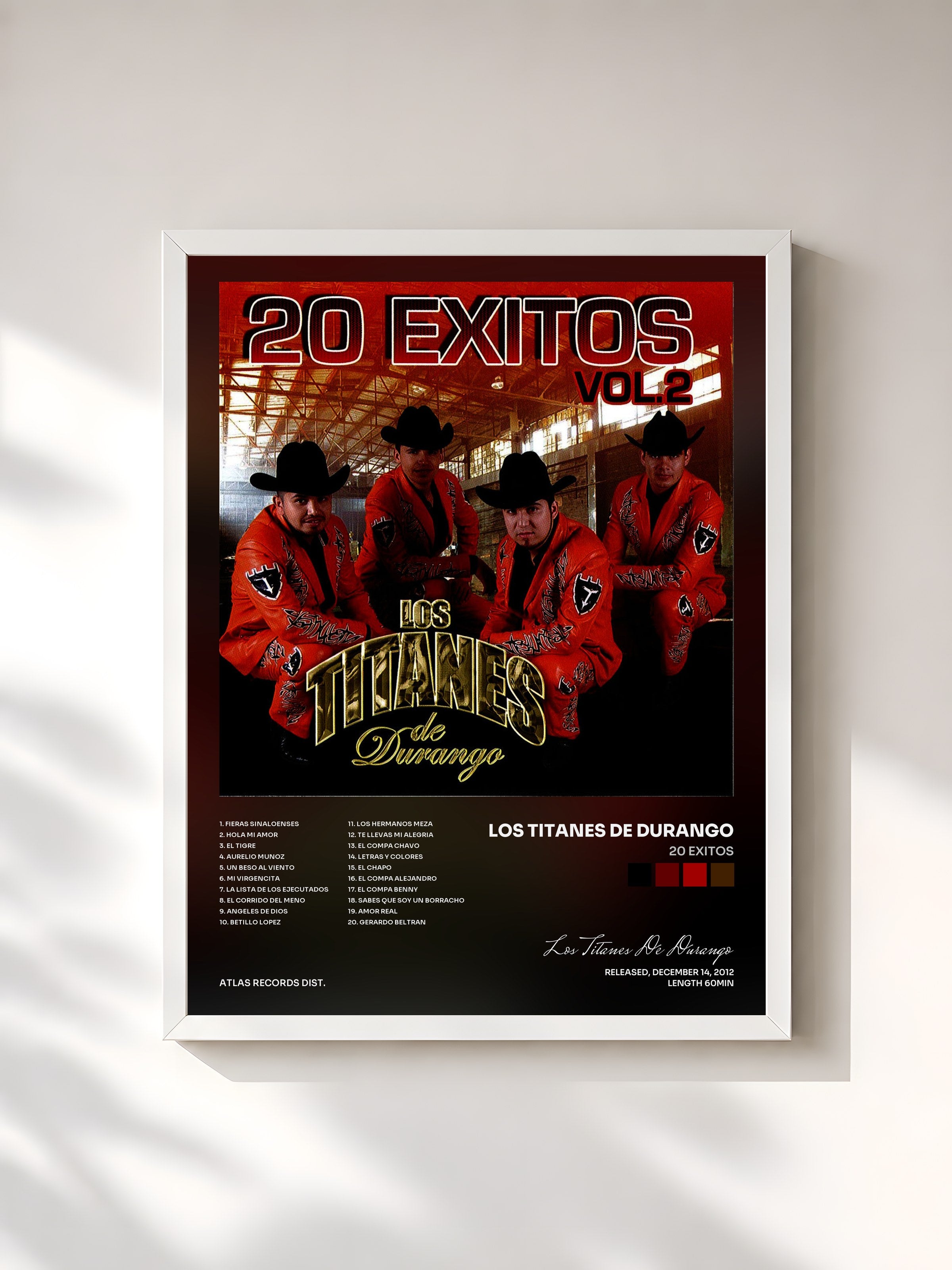 #blanc Tableau de l'album 20 Exitos de Los Titanes De Durango, cadre blanc, imprimé et encadré en France