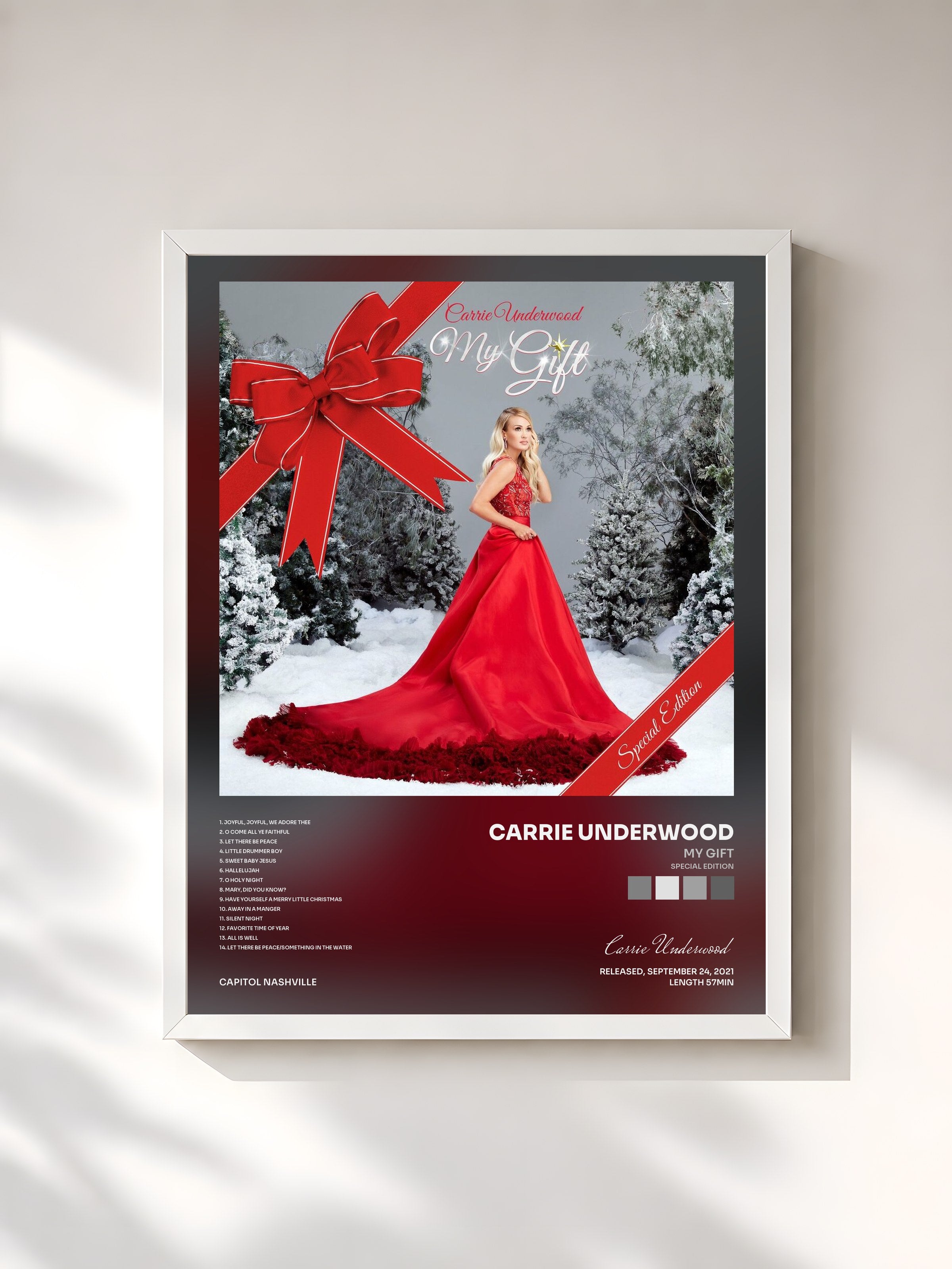 #blanc Tableau de l'album My Gift (Special Edition) de Carrie Underwood, cadre blanc, imprimé et encadré en France