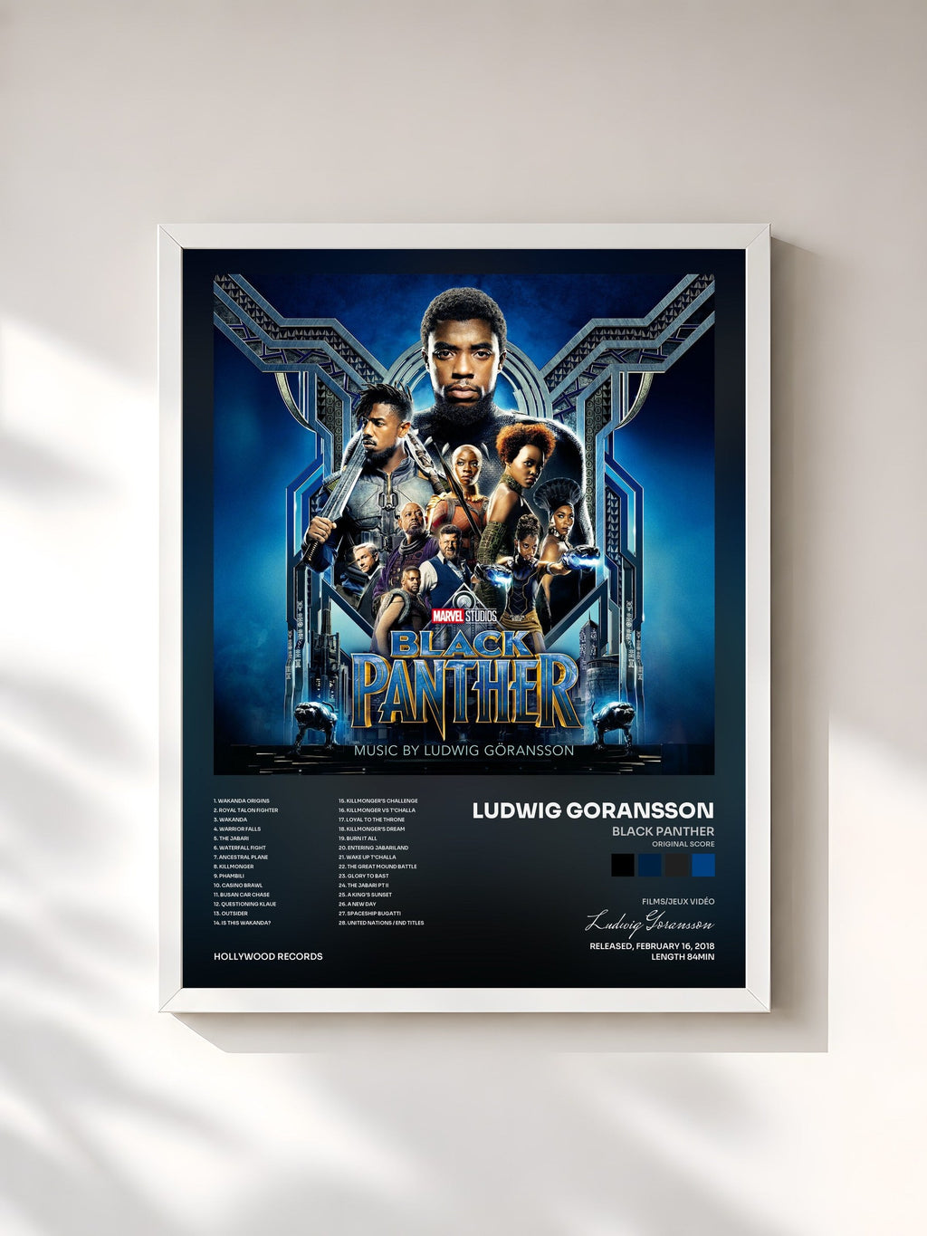 #blanc Black Panther (Original Score) di Ludwig Goransson in stampa incorniciata, cornice bianca, stampata e incorniciata in Francia