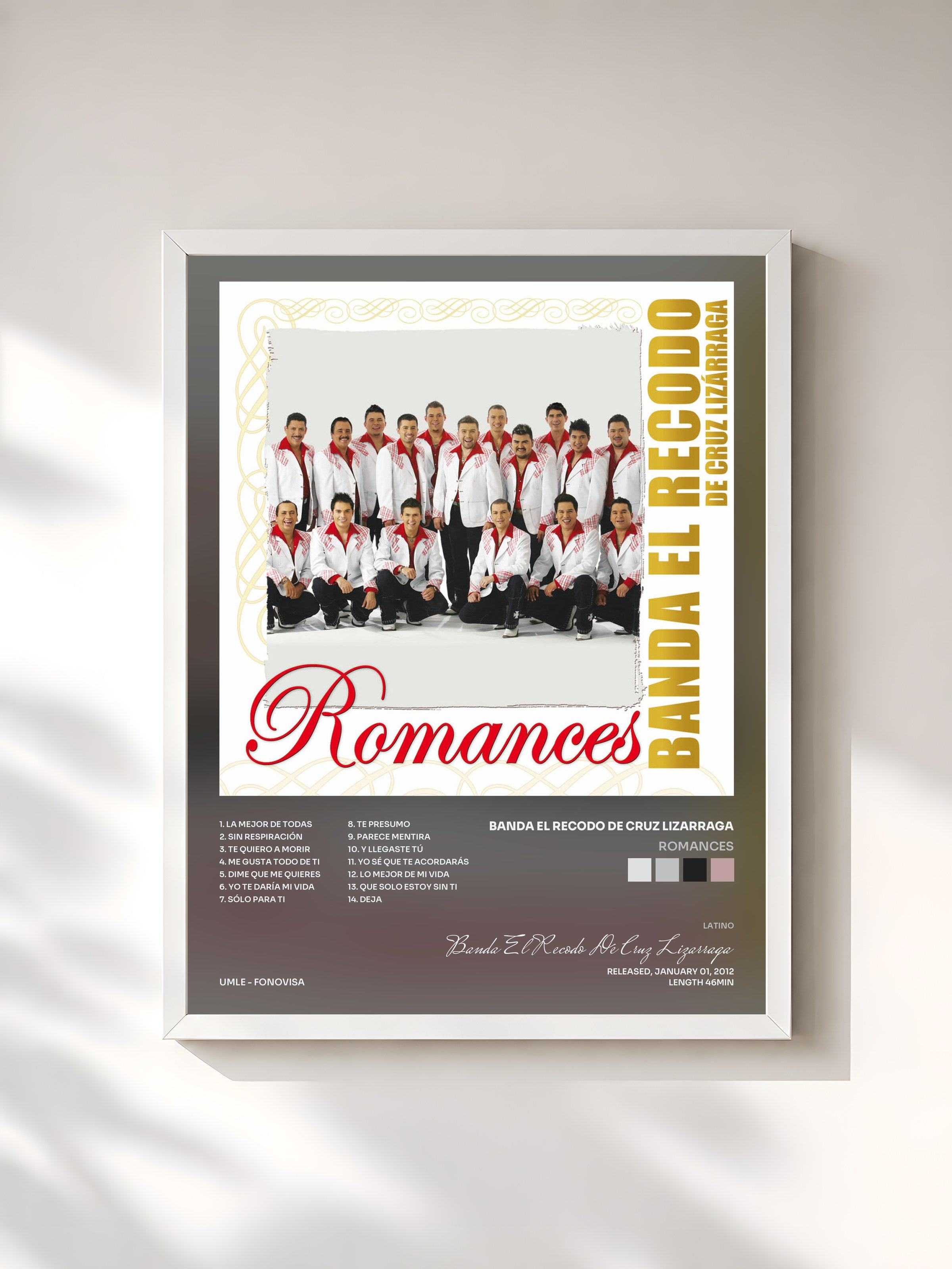 #blanc Tableau de l'album Romances de Banda El Recodo De Cruz Lizarraga, cadre blanc, imprimé et encadré en France