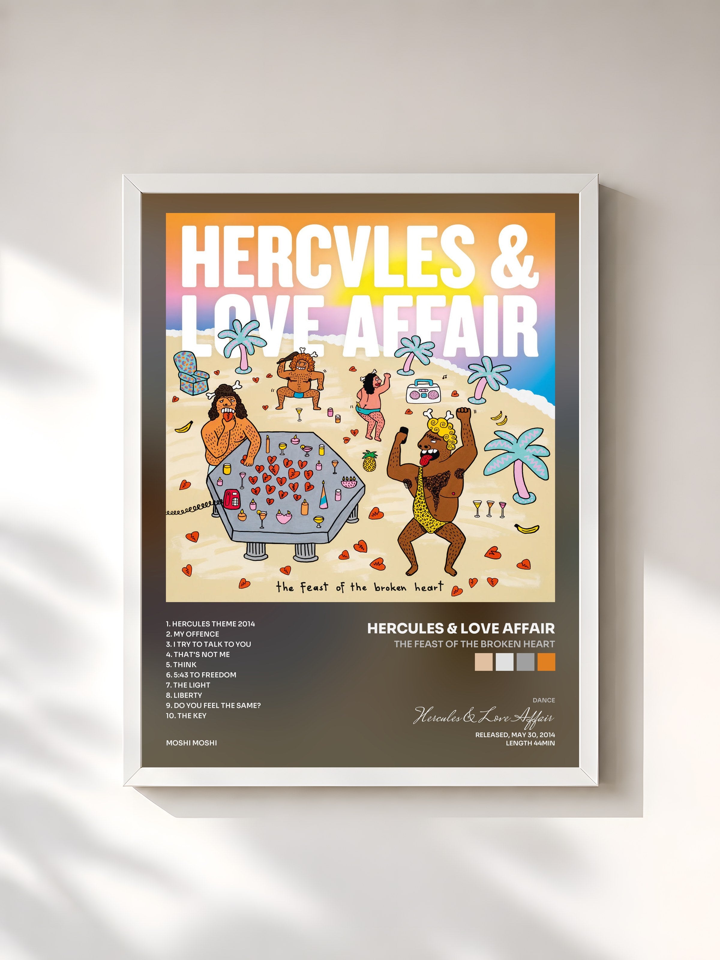 #blanc Tableau de l'album The Feast of the Broken Heart de Hercules & Love Affair, cadre blanc, imprimé et encadré en France
