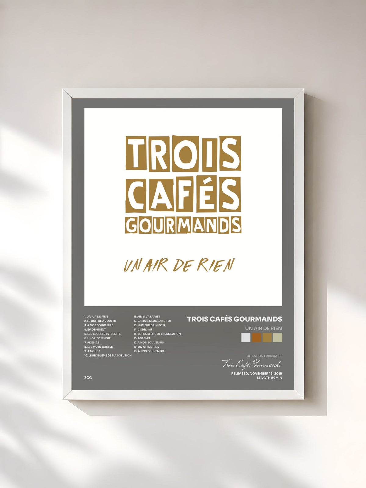 #blanc Tableau de l'album Un air de rien de Trois Cafés Gourmands, cadre blanc, imprimé et encadré en France