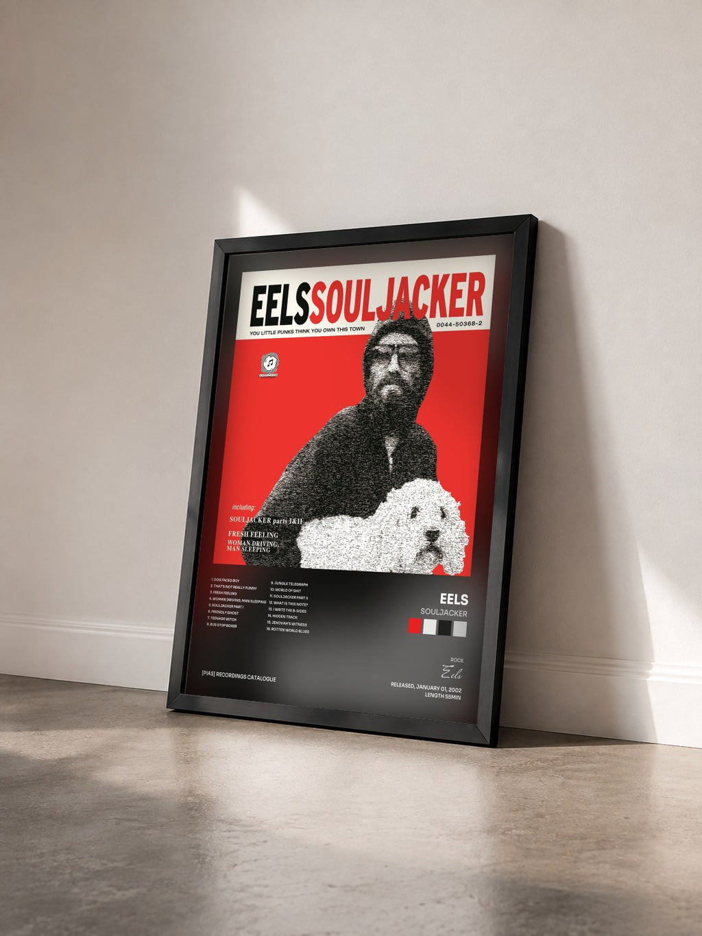 #noir Souljacker de Eels en lámina enmarcada vista de tres cuartos, marco negro
