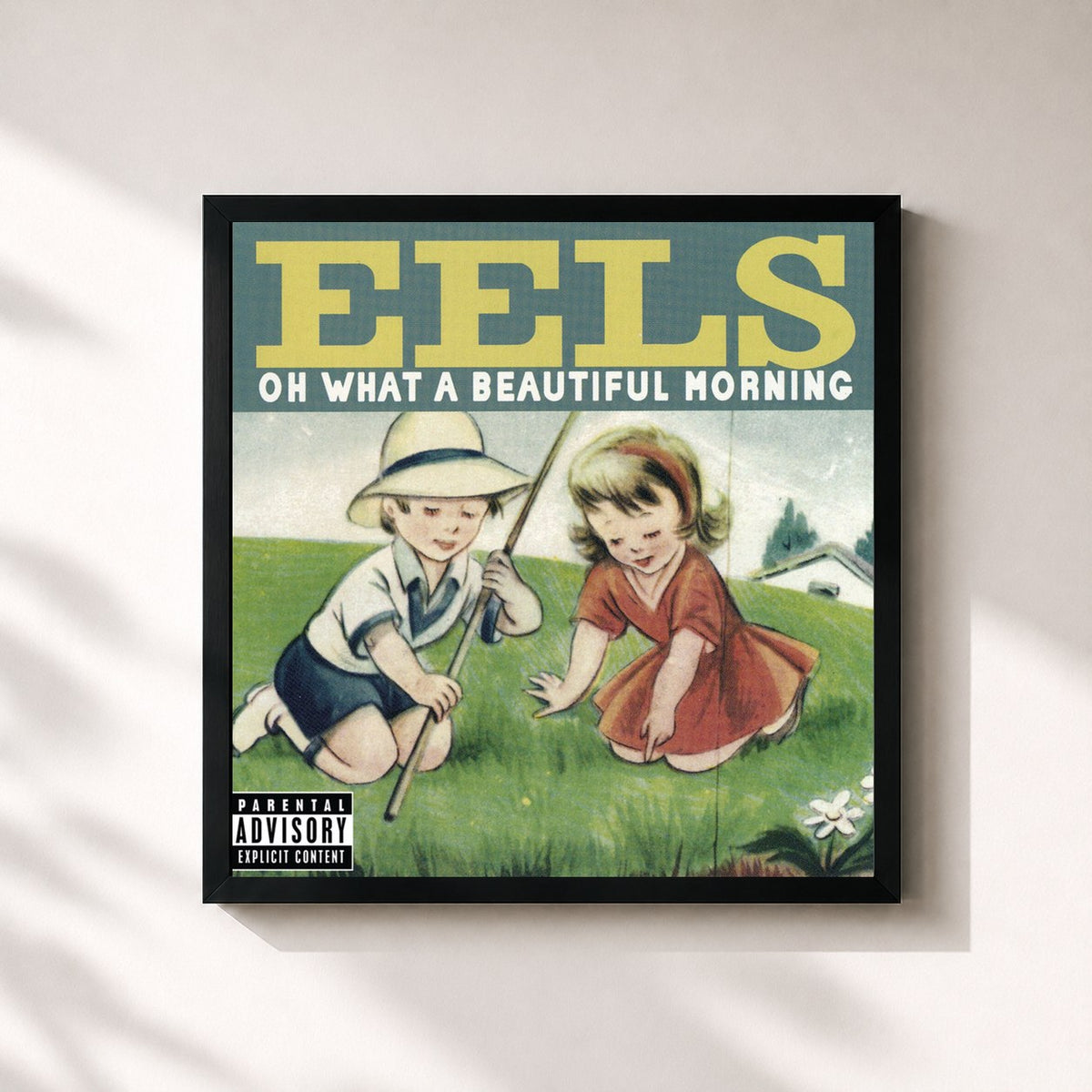 #noir Tableau carré de l'album Oh What A Beautiful Morning de Eels, cadre noir 32x32 cm