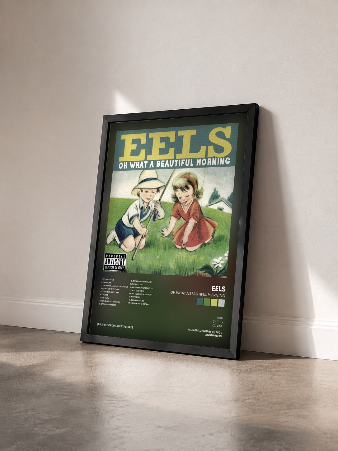 #noir Tableau de l'album Oh What A Beautiful Morning de Eels vu de trois quarts, cadre noir