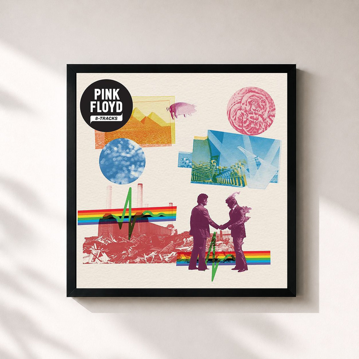 #noir Tableau carré de l'album 8-Tracks de Pink Floyd, cadre noir 32x32 cm