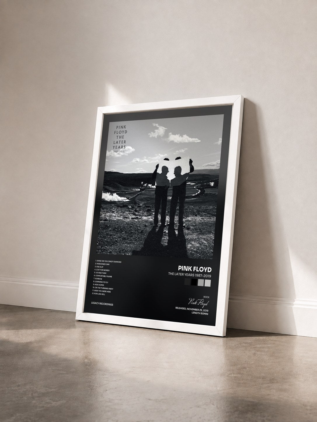#blanc Tableau de l'album The Later Years 1987-2019 de Pink Floyd vu de trois quarts, cadre blanc