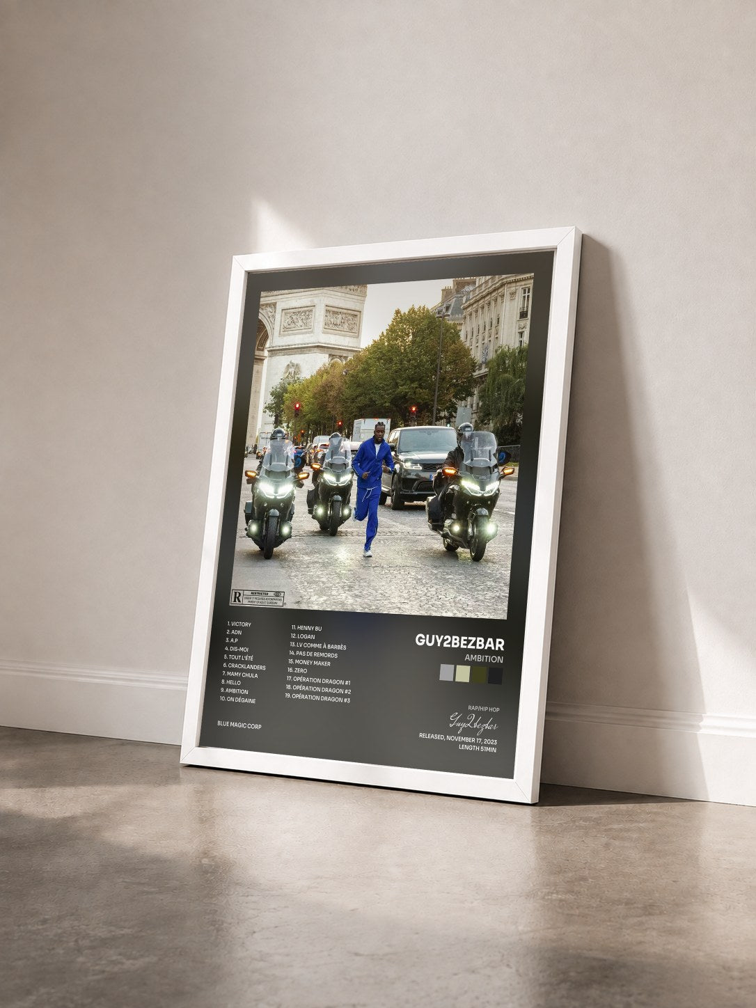 #blanc Tableau de l'album AMBITION de Guy2bezbar vu de trois quarts, cadre blanc