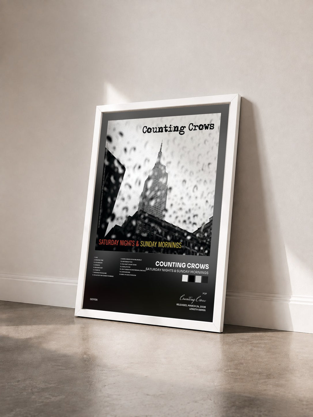 #blanc Saturday Nights & Sunday Mornings von Counting Crows als gerahmter Kunstdruck von schräg gesehen, weißer Rahmen