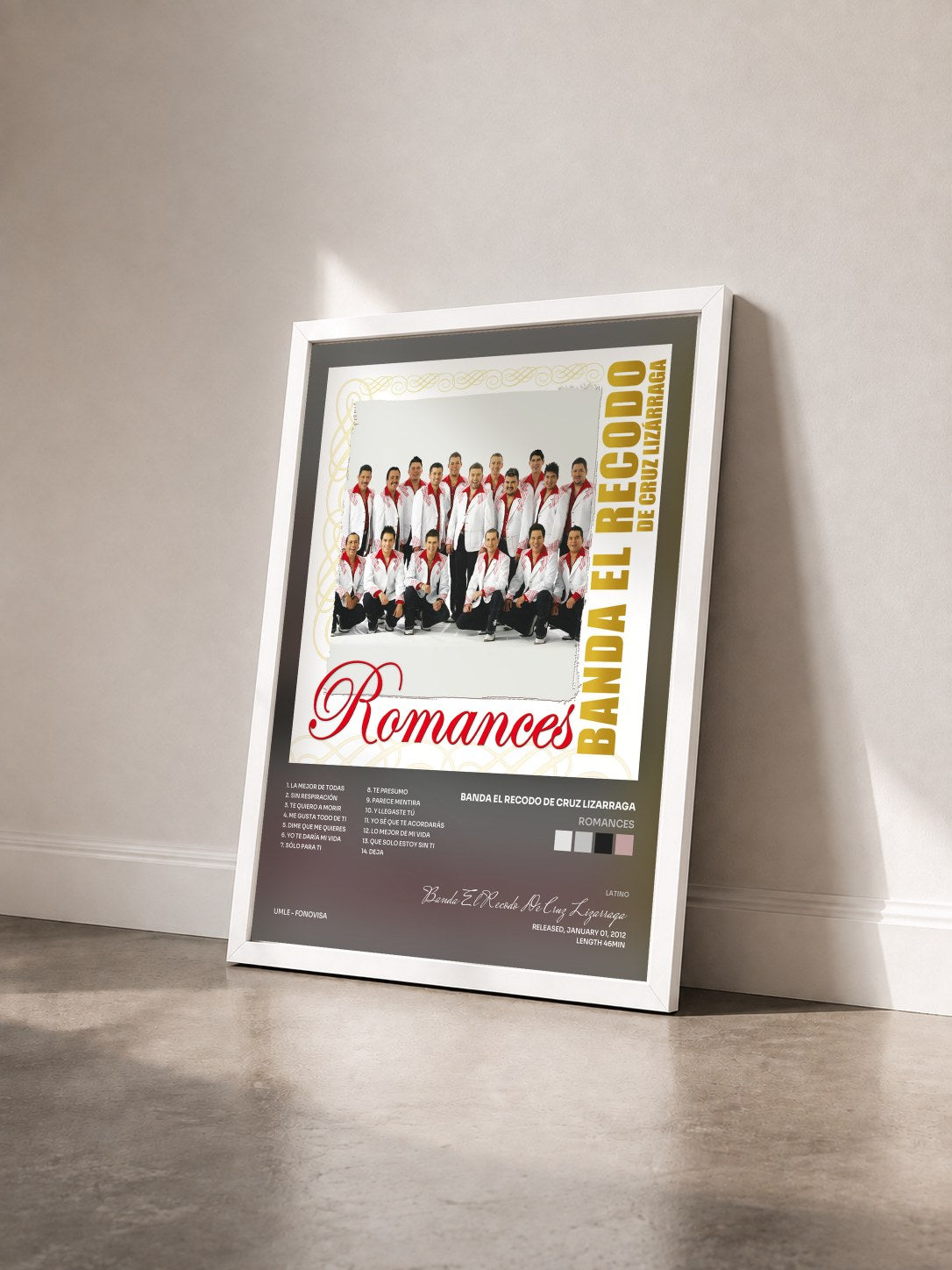 #blanc Tableau de l'album Romances de Banda El Recodo De Cruz Lizarraga vu de trois quarts, cadre blanc