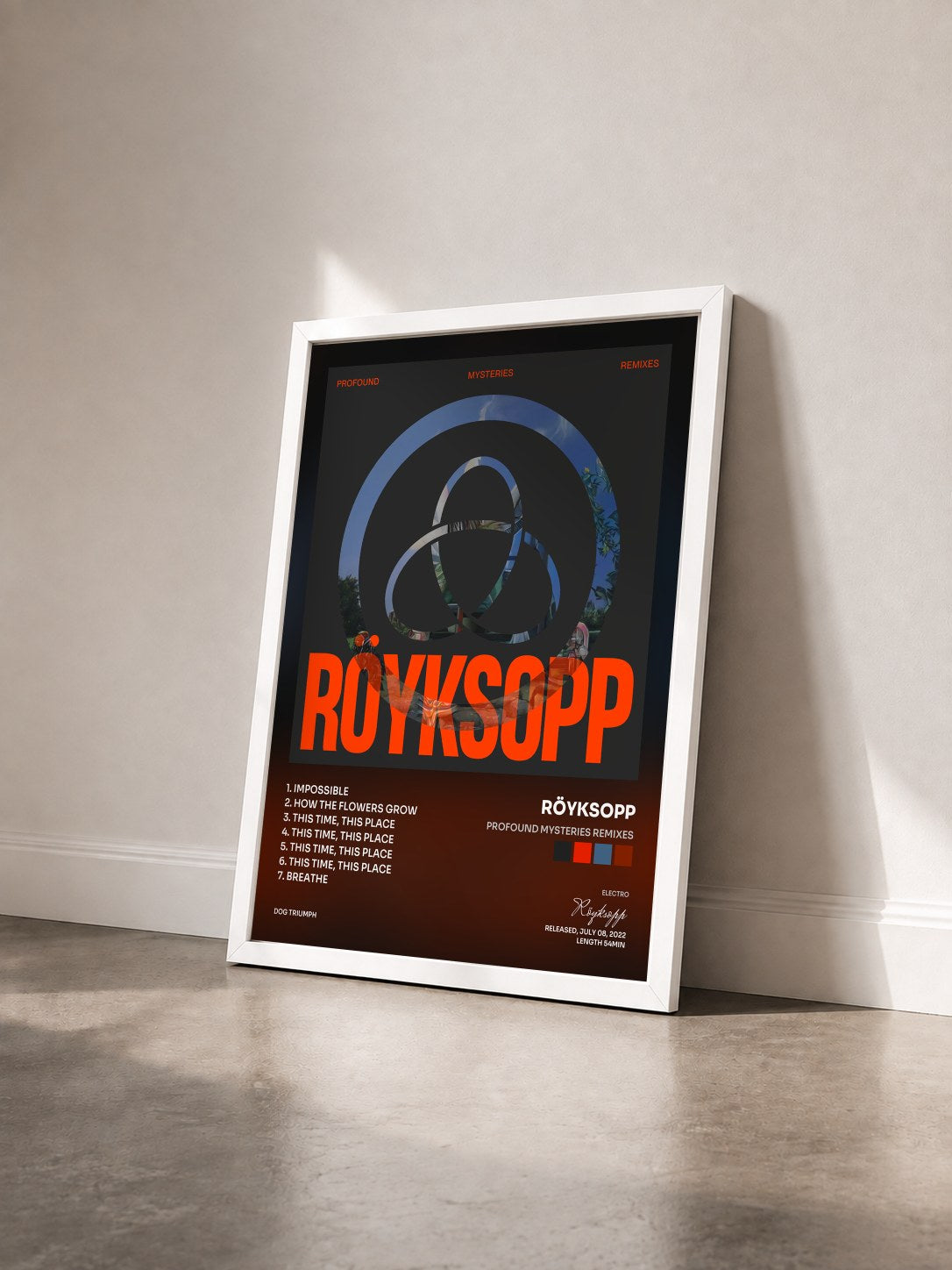 #blanc Tableau de l'album Profound Mysteries Remixes de Röyksopp vu de trois quarts, cadre blanc