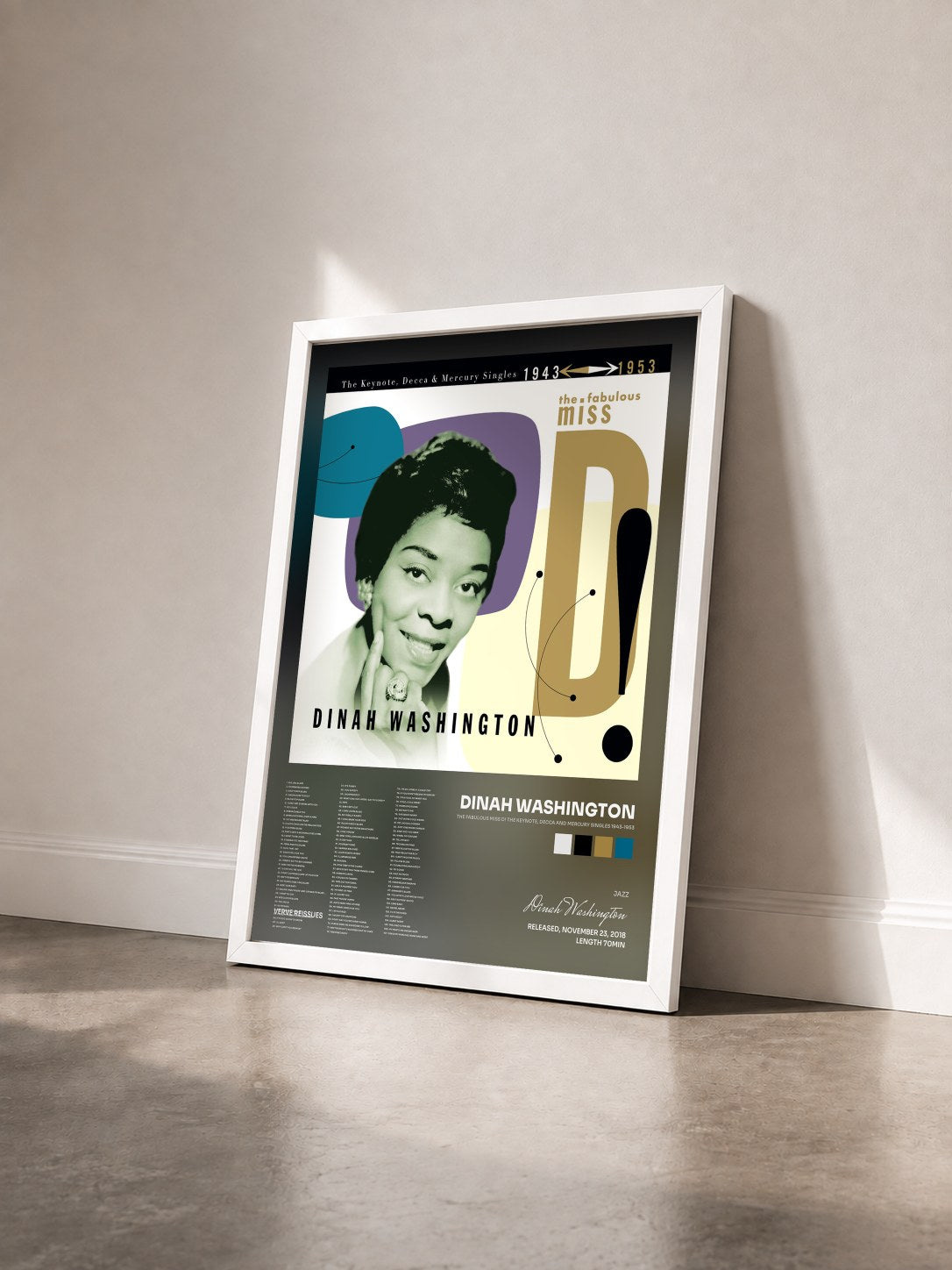 #blanc Tableau de l'album The Fabulous Miss D! The Keynote, Decca And Mercury Singles 1943-1953 de Dinah Washington vu de trois quarts, cadre blanc