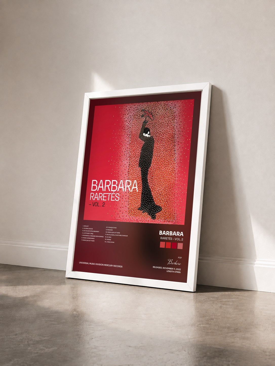 #blanc Tableau de l'album Raretés - Vol. 2 de Barbara vu de trois quarts, cadre blanc