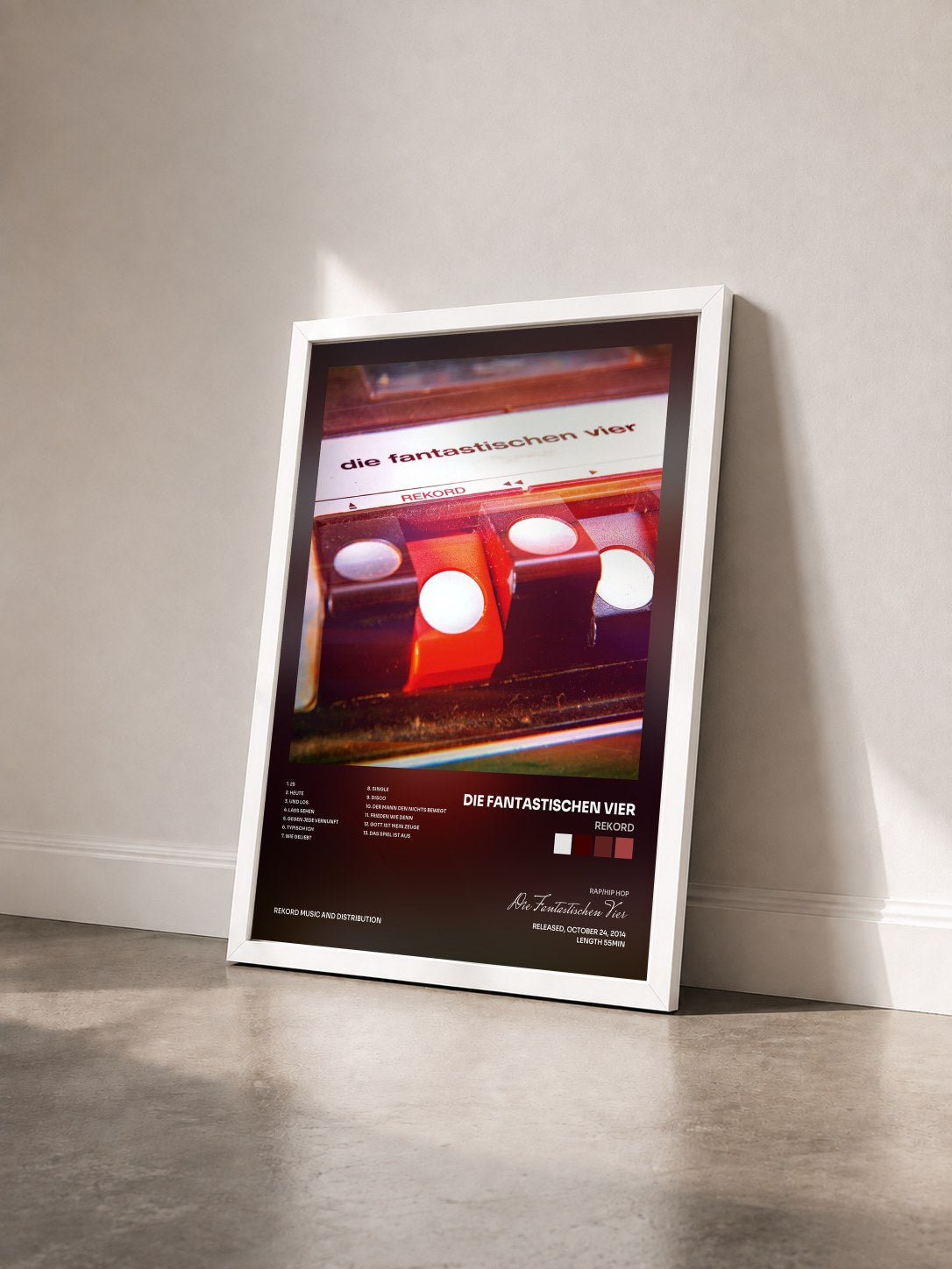 #blanc Tableau de l'album Rekord de Die Fantastischen Vier vu de trois quarts, cadre blanc