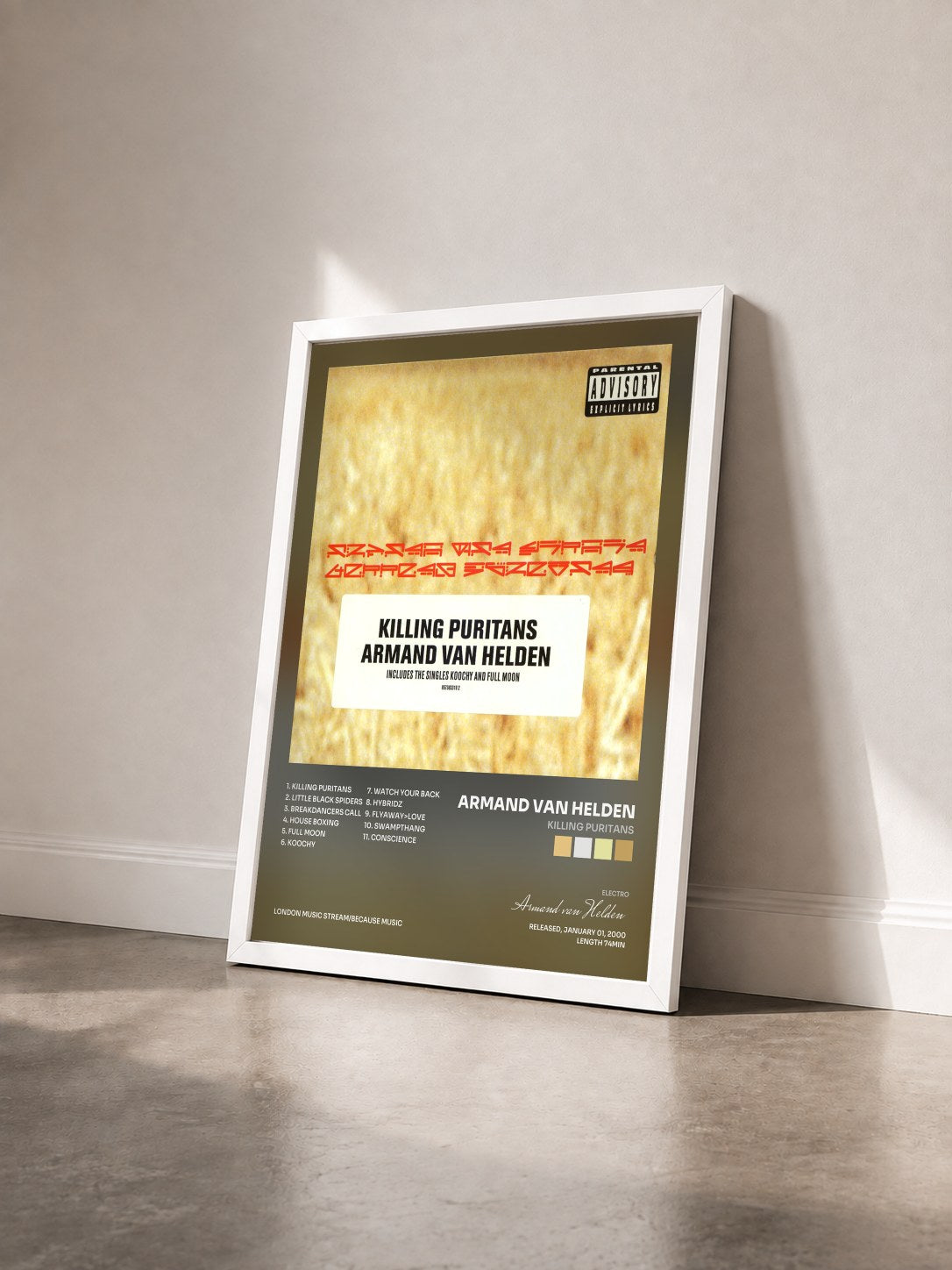 #blanc Tableau de l'album Killing Puritans de Armand van Helden vu de trois quarts, cadre blanc