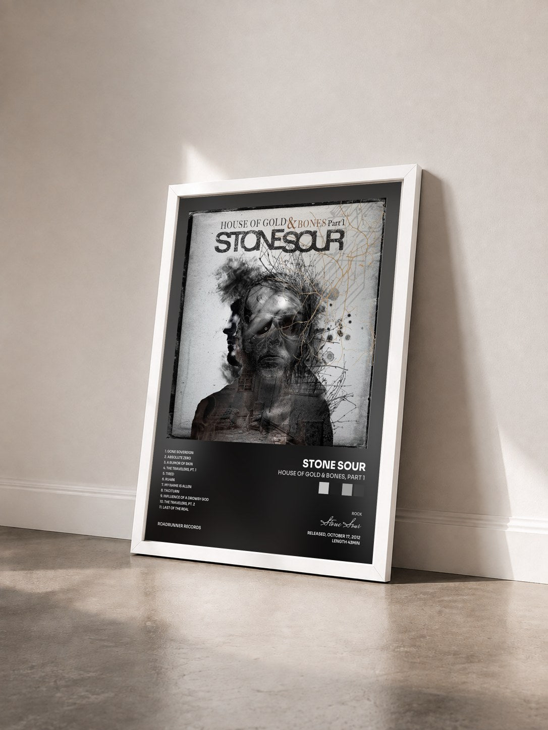 #blanc Tableau de l'album House of Gold & Bones, Part 1 de Stone Sour vu de trois quarts, cadre blanc