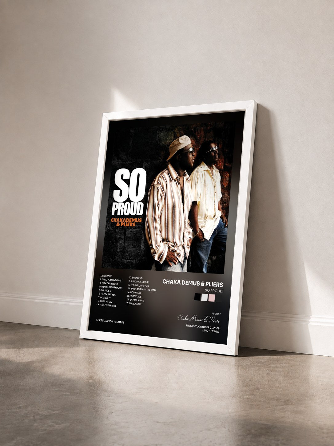 #blanc Tableau de l'album So Proud de Chaka Demus & Pliers vu de trois quarts, cadre blanc