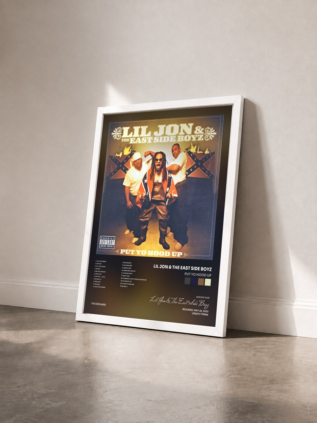 #blanc Tableau de l'album Put Yo Hood Up de Lil Jon & The East Side Boyz vu de trois quarts, cadre blanc