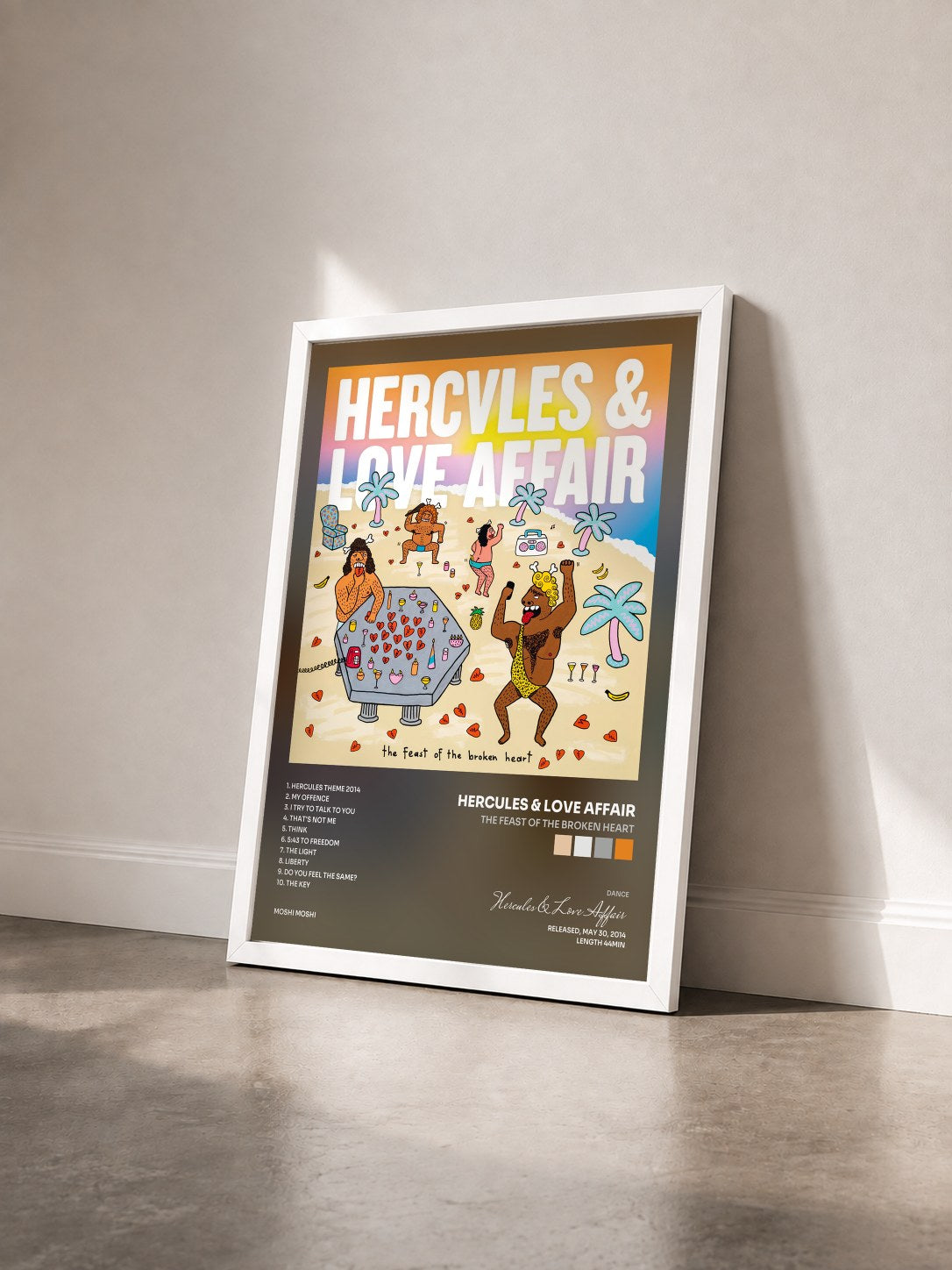 #blanc Tableau de l'album The Feast of the Broken Heart de Hercules & Love Affair vu de trois quarts, cadre blanc