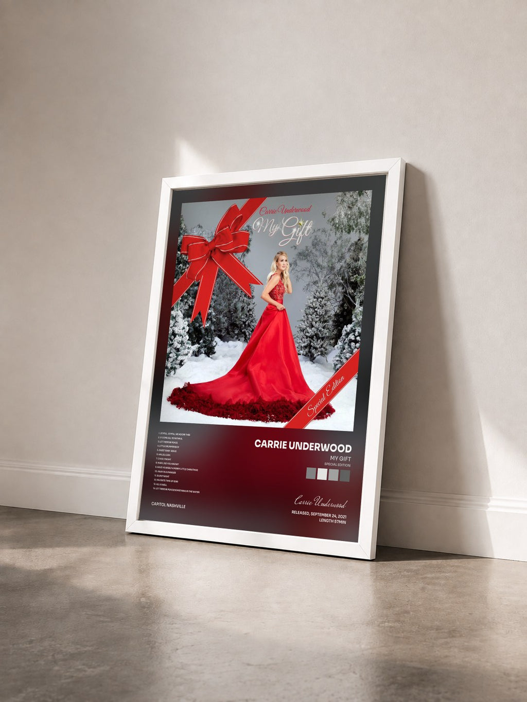 #blanc Tableau de l'album My Gift (Special Edition) de Carrie Underwood vu de trois quarts, cadre blanc